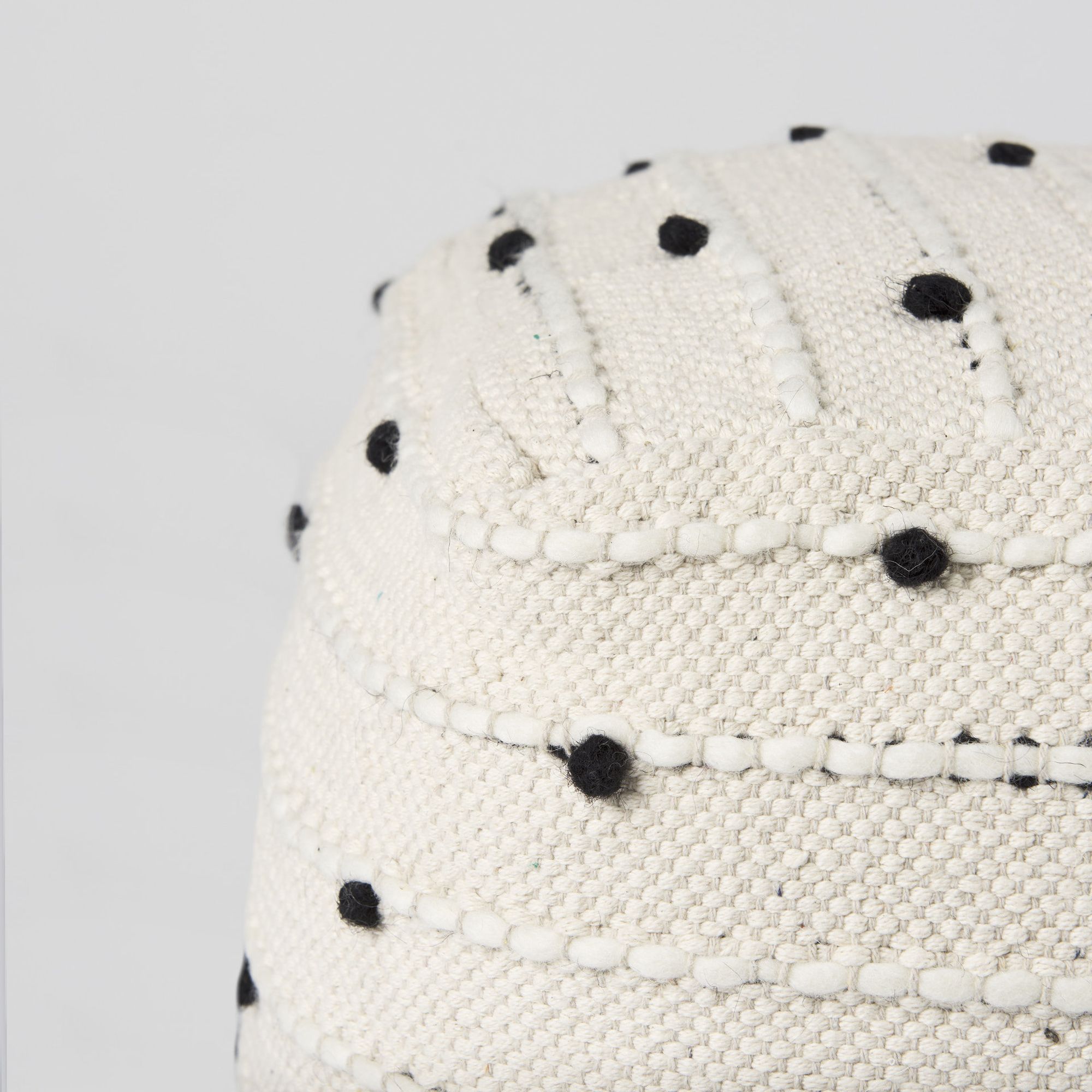 Mercana - Amaira Cream/Black/White patterned Wool and Cotton Pouf