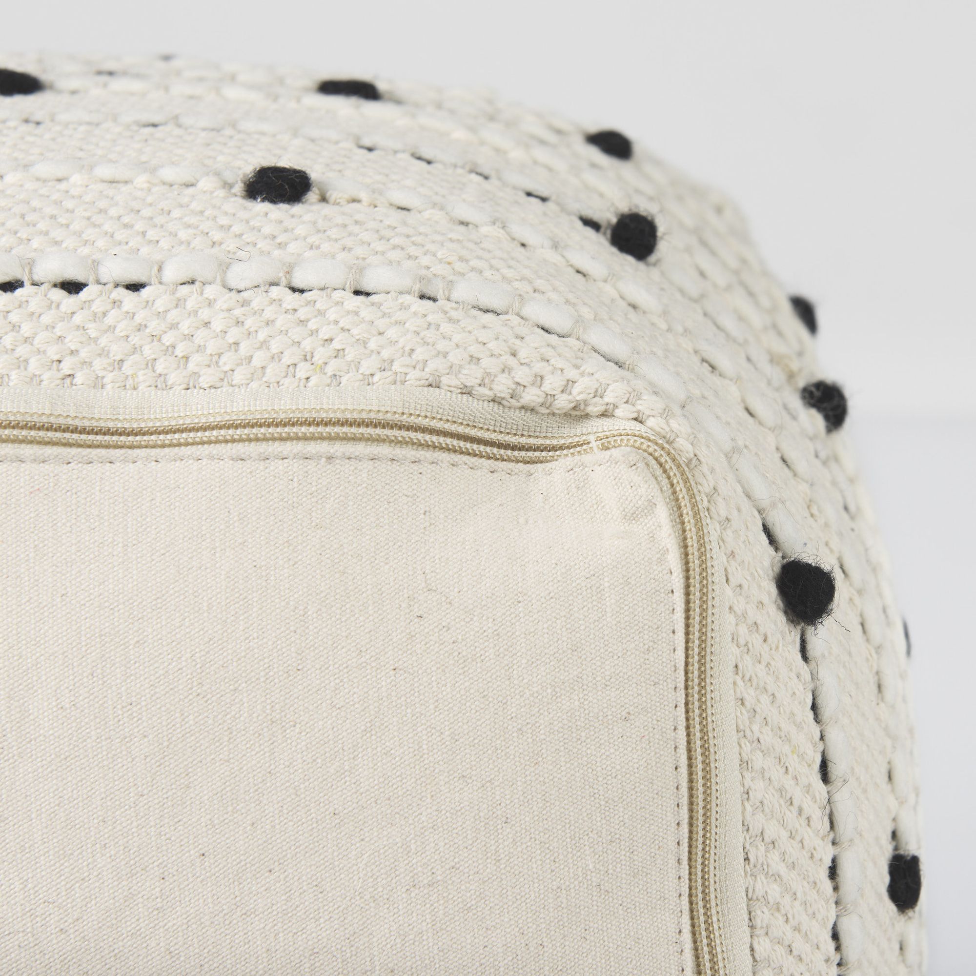 Mercana - Amaira Cream/Black/White patterned Wool and Cotton Pouf