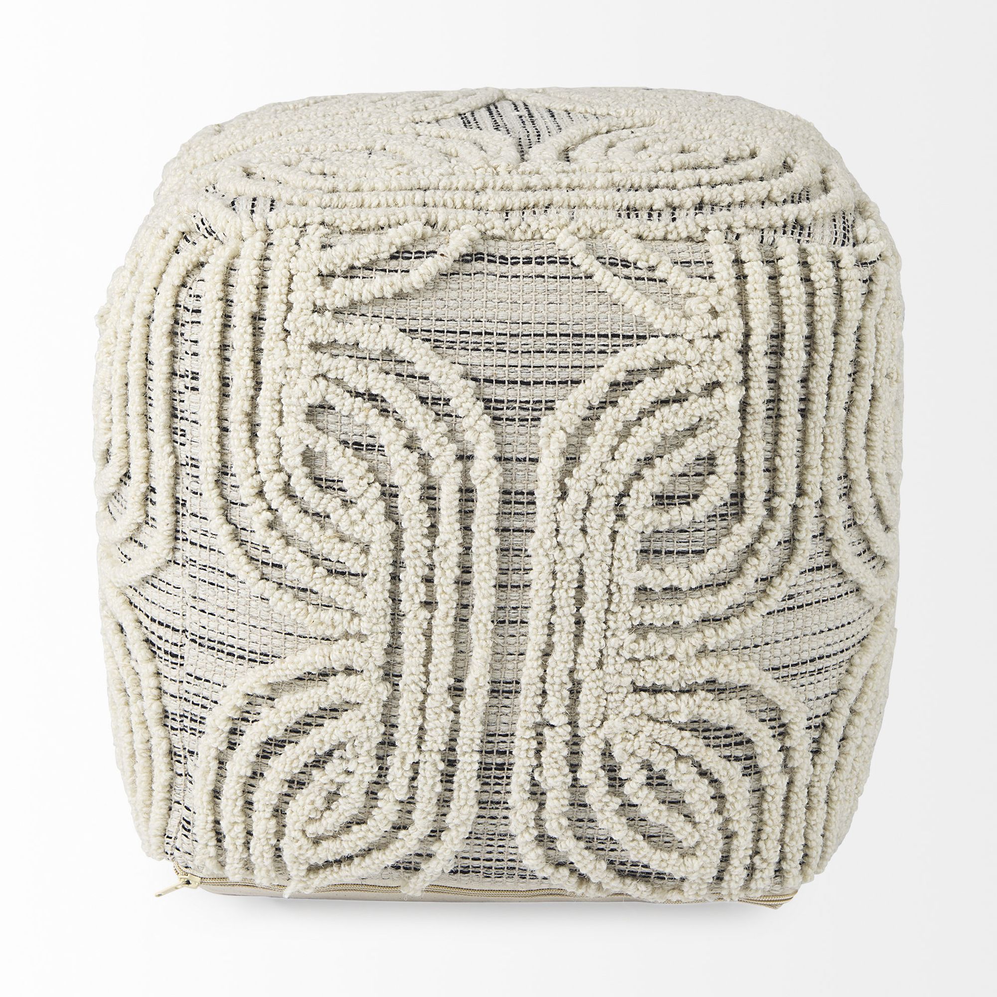 Mercana - Amaya Cream/Black/Gray Wool and Cotton Pouf