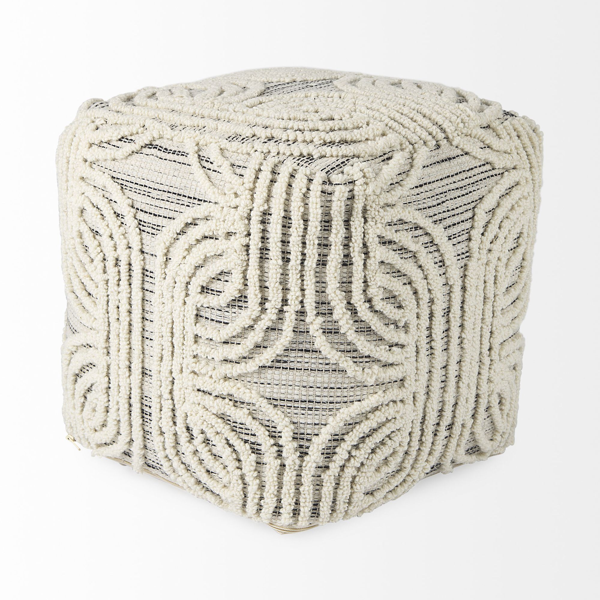 Mercana - Amaya Cream/Black/Gray Wool and Cotton Pouf