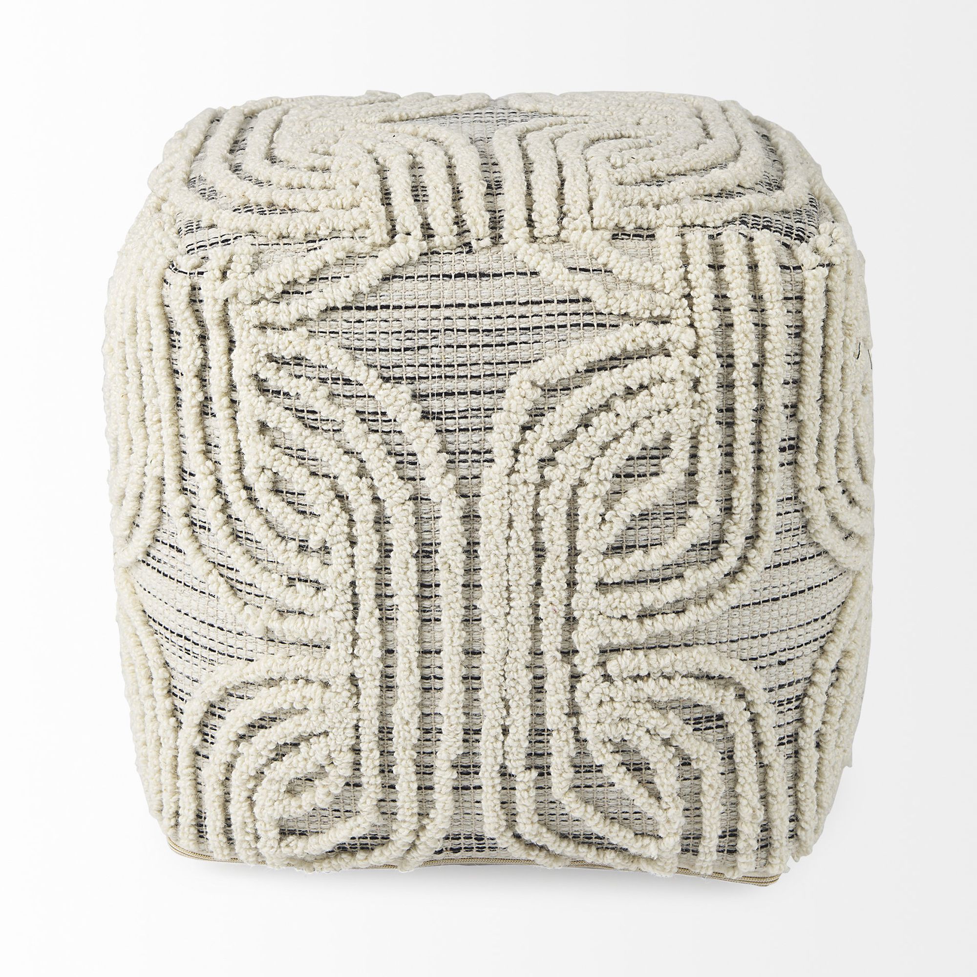 Mercana - Amaya Cream/Black/Gray Wool and Cotton Pouf