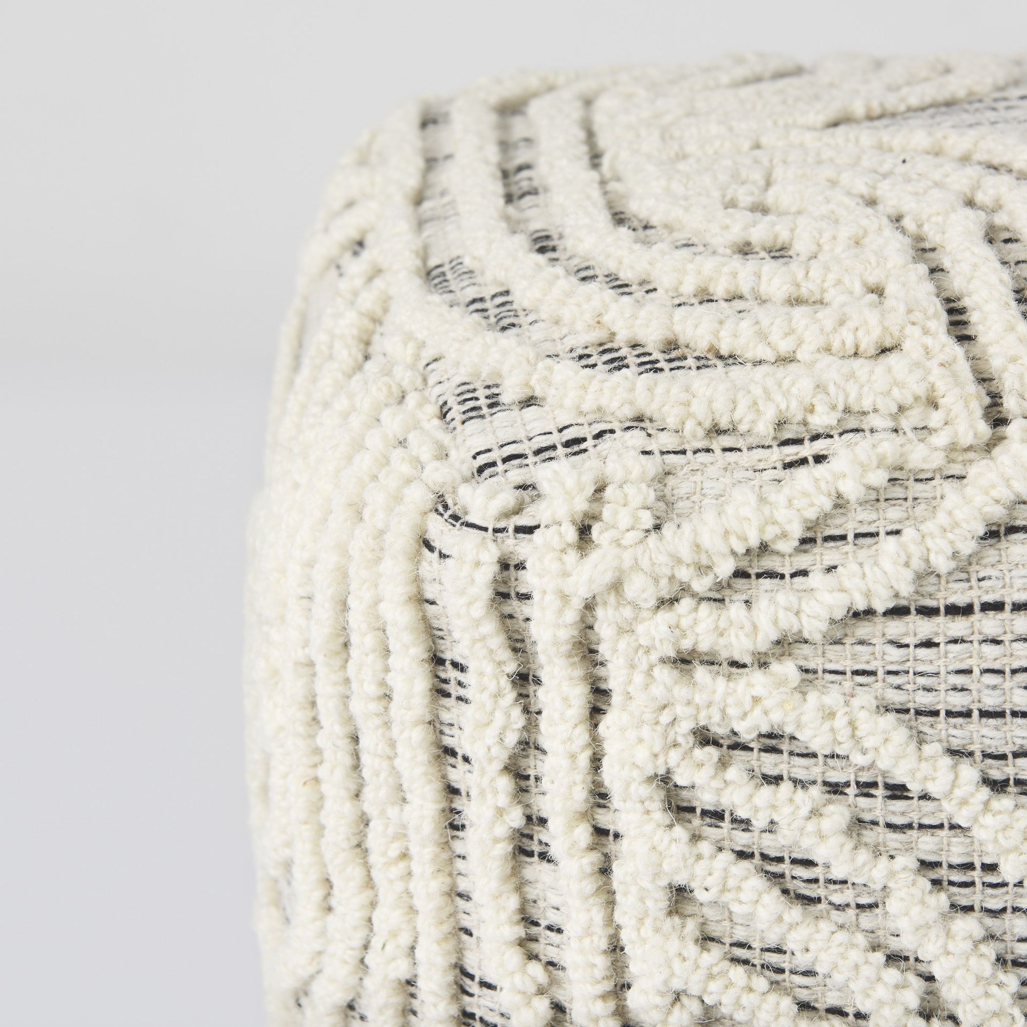 Mercana - Amaya Cream/Black/Gray Wool and Cotton Pouf