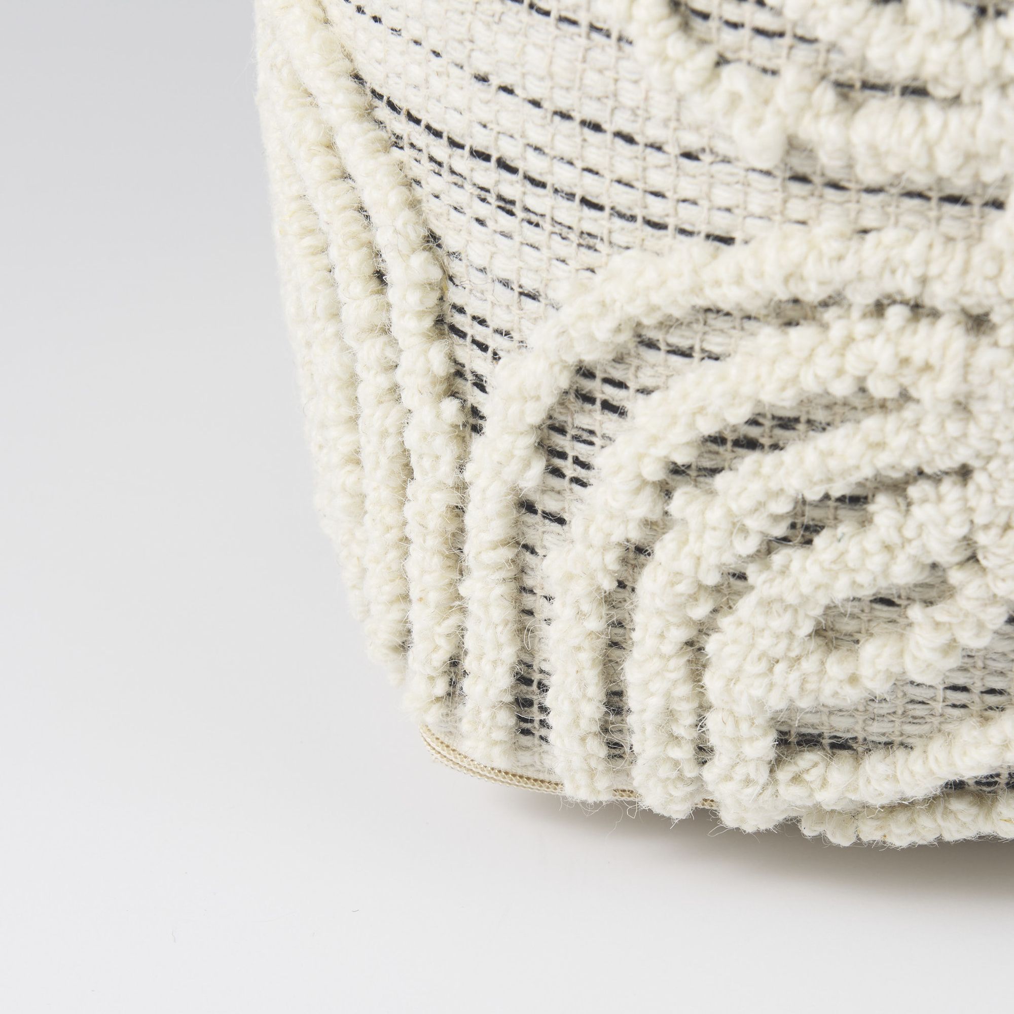 Mercana - Amaya Cream/Black/Gray Wool and Cotton Pouf