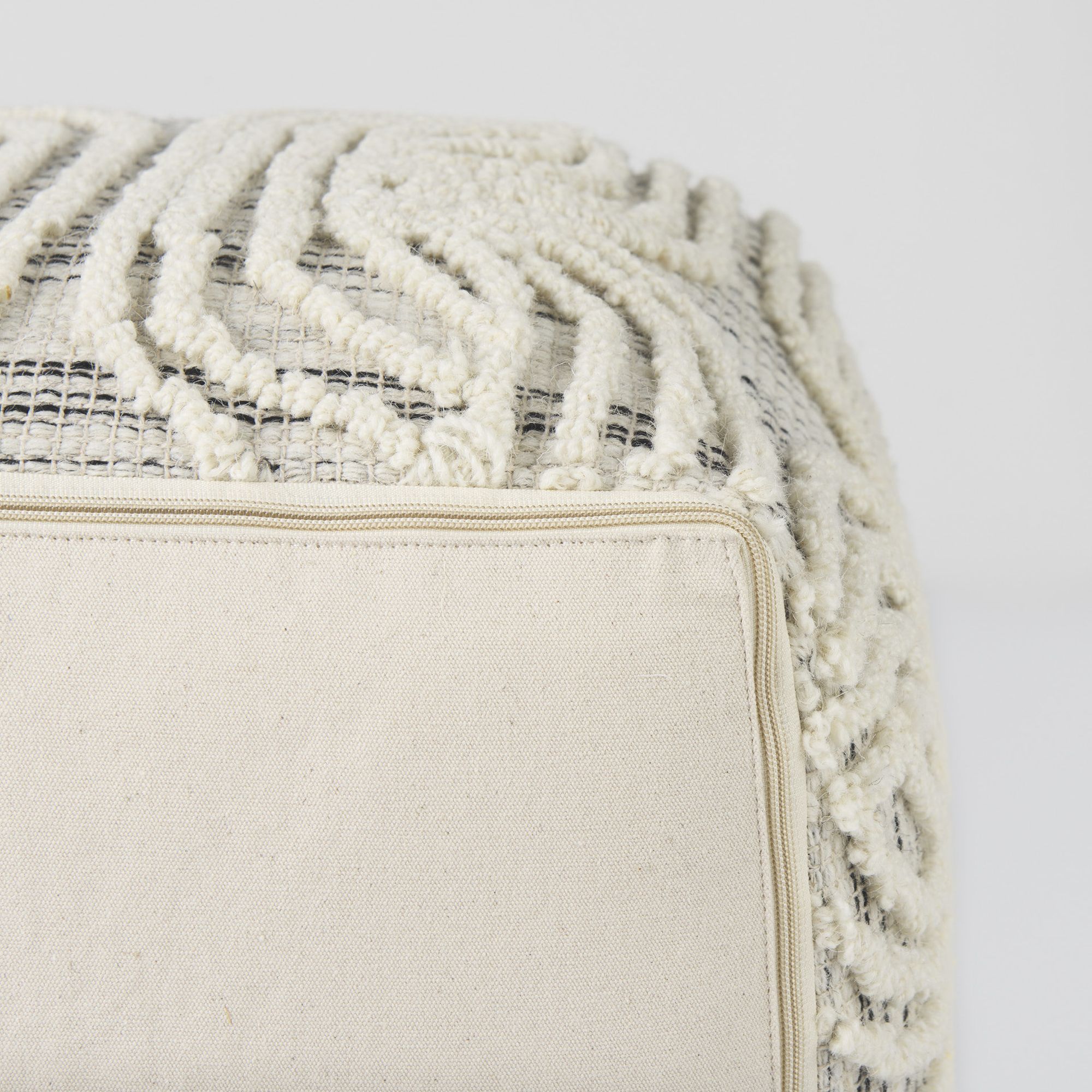 Mercana - Amaya Cream/Black/Gray Wool and Cotton Pouf