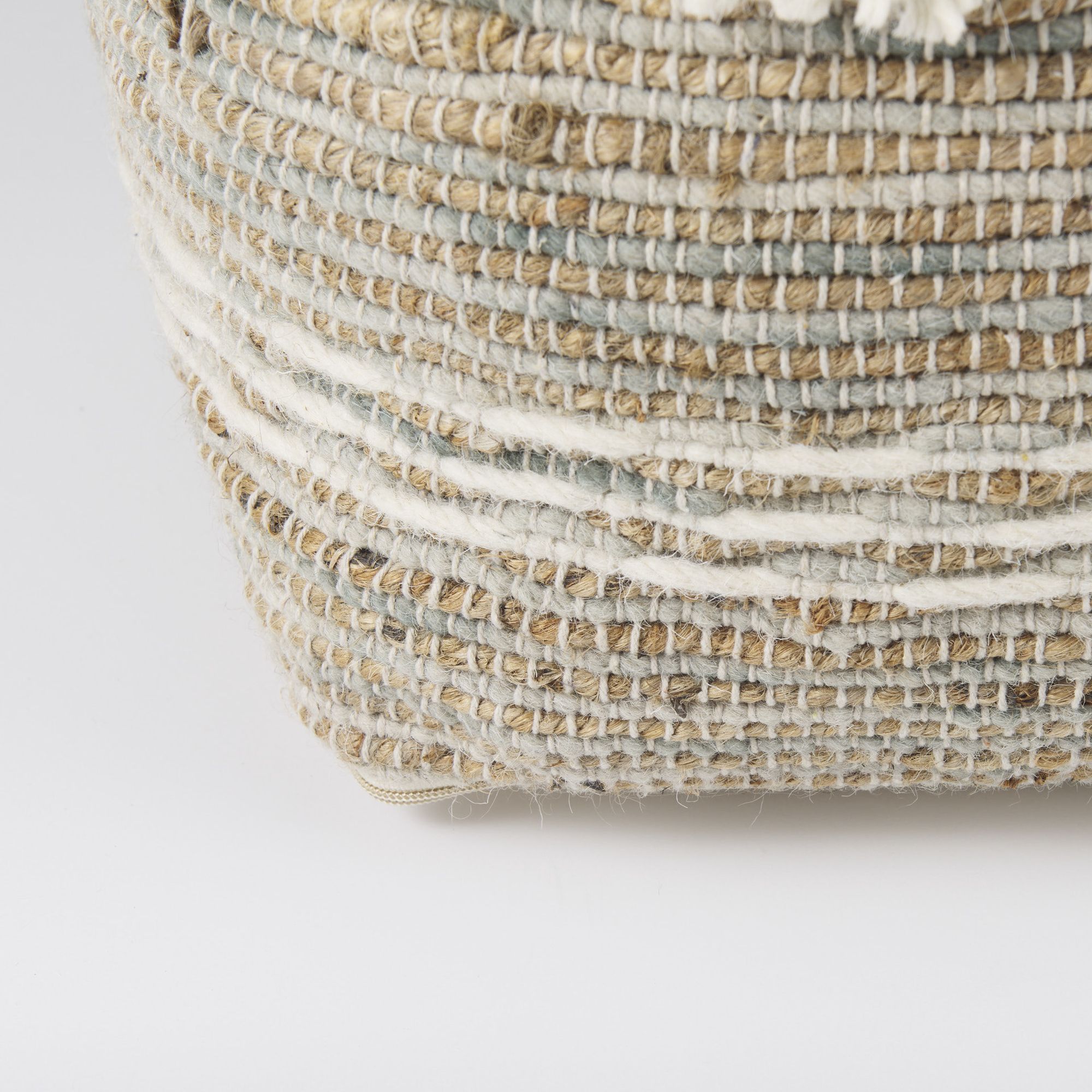 Mercana - Avni Cream/Brown Hemp and Wool Fringed Pouf