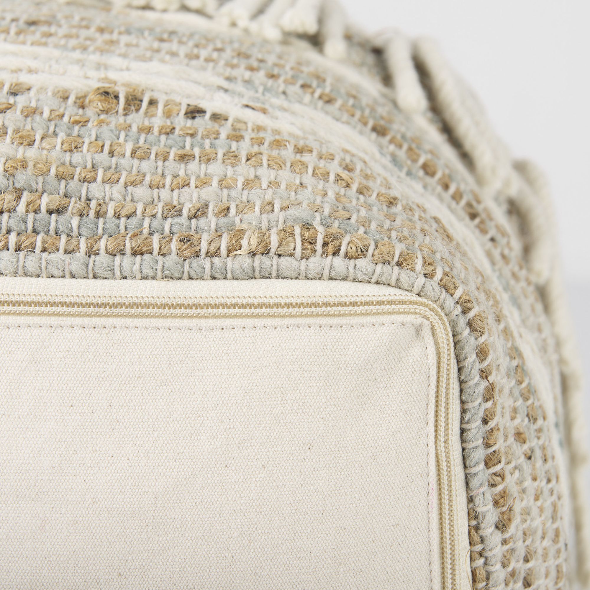 Mercana - Avni Cream/Brown Hemp and Wool Fringed Pouf