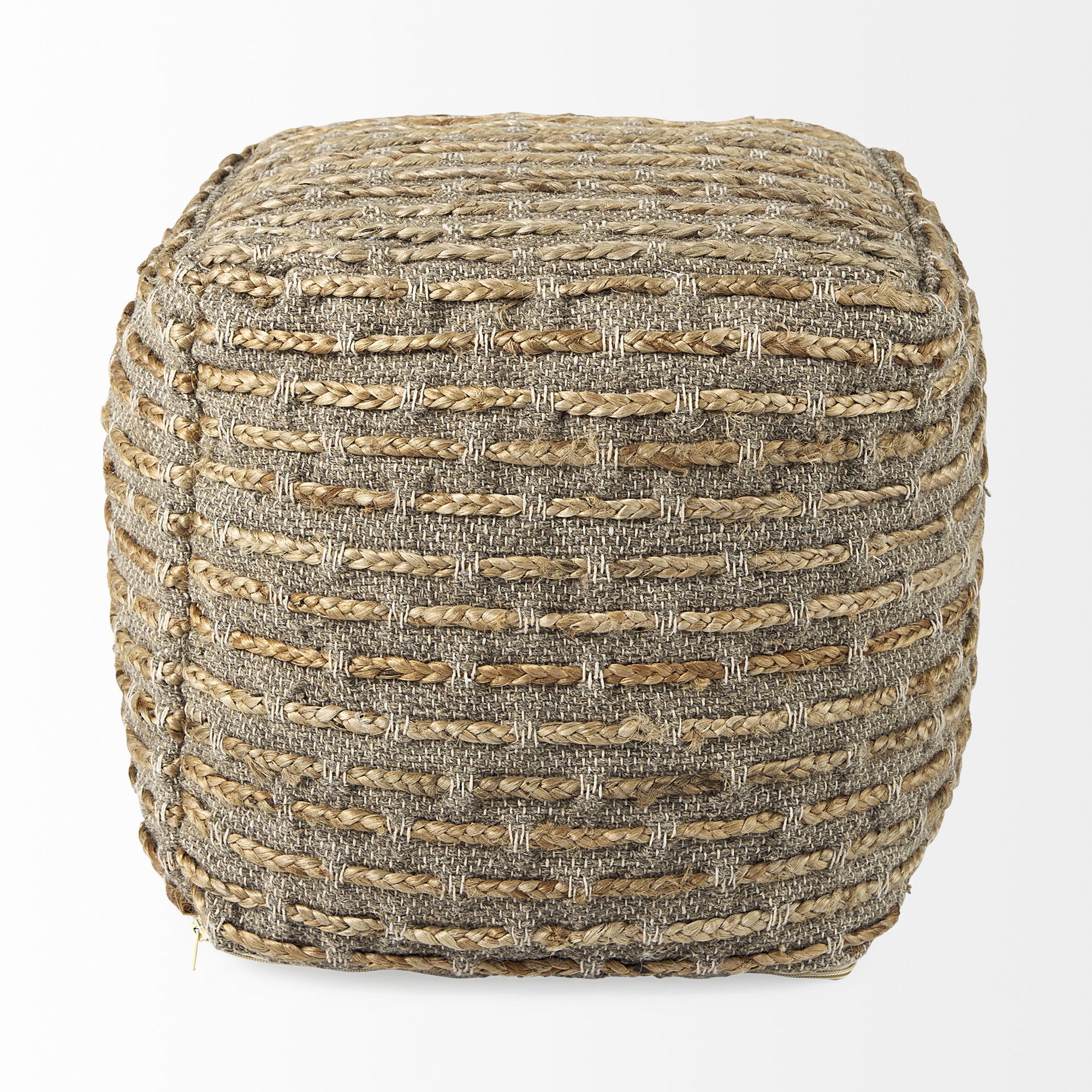 Mercana - Binita Gray/Brown Hemp Wool and Cotton Pouf