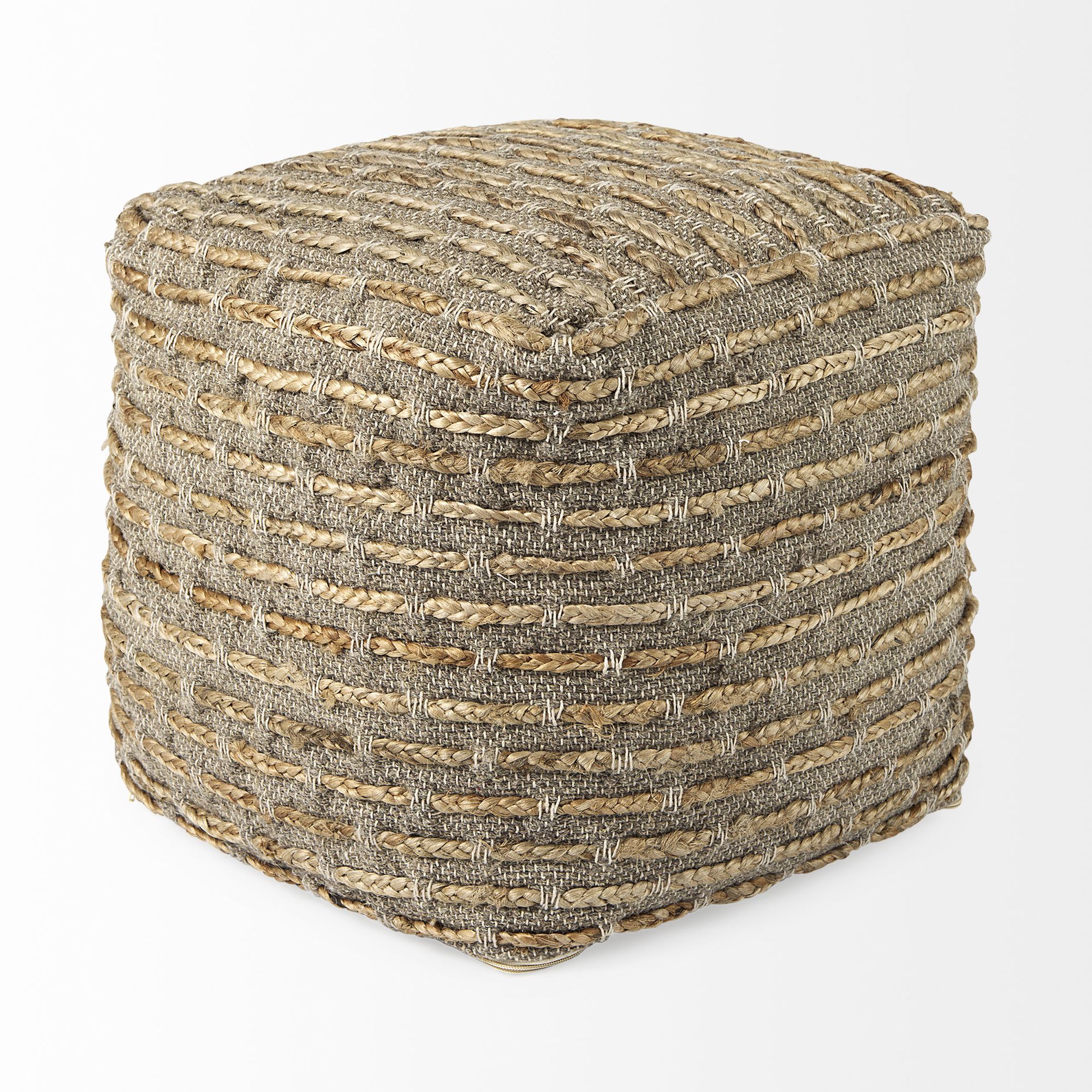 Mercana - Binita Gray/Brown Hemp Wool and Cotton Pouf