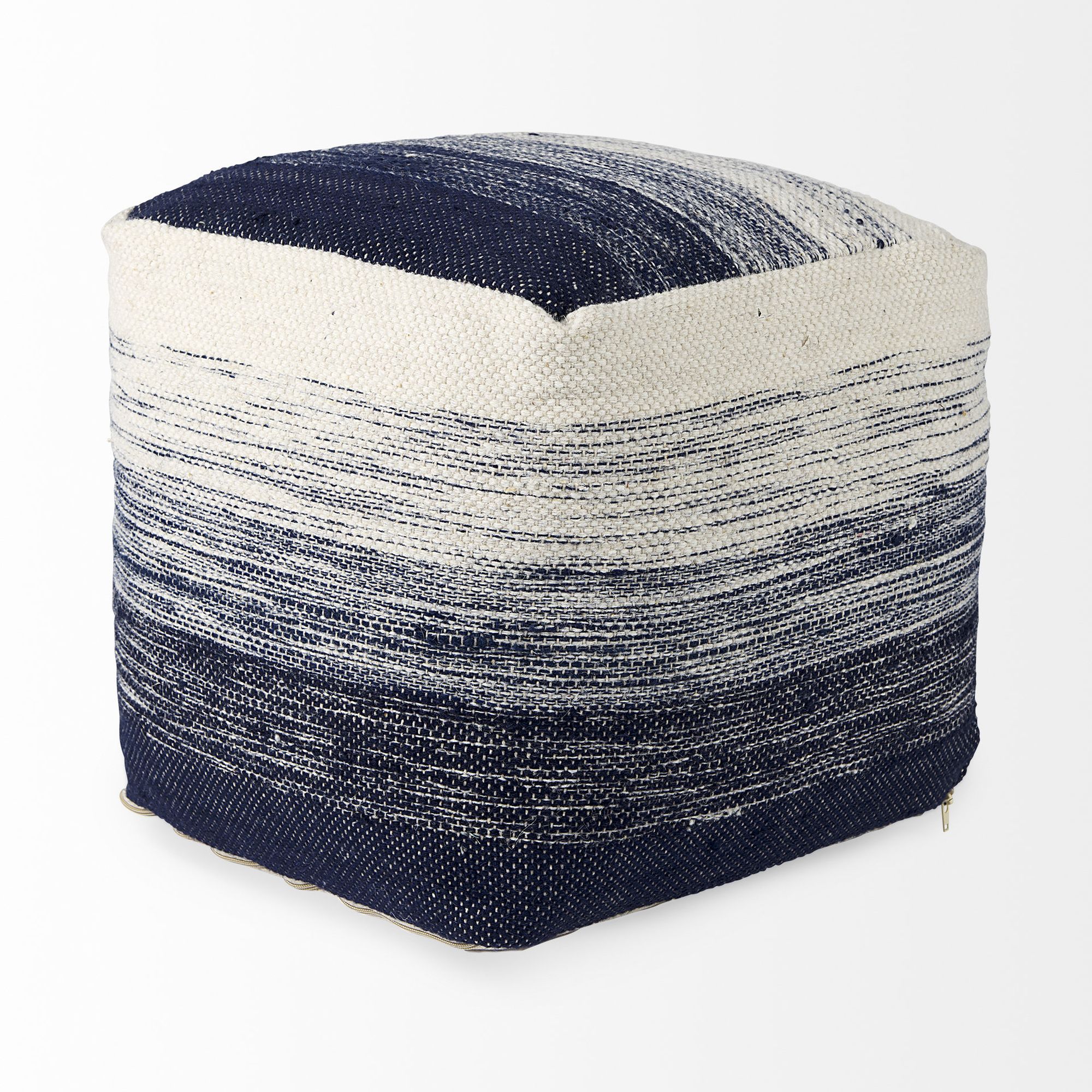 Mercana - Damini Blue/Cream Wool and Cotton Pouf