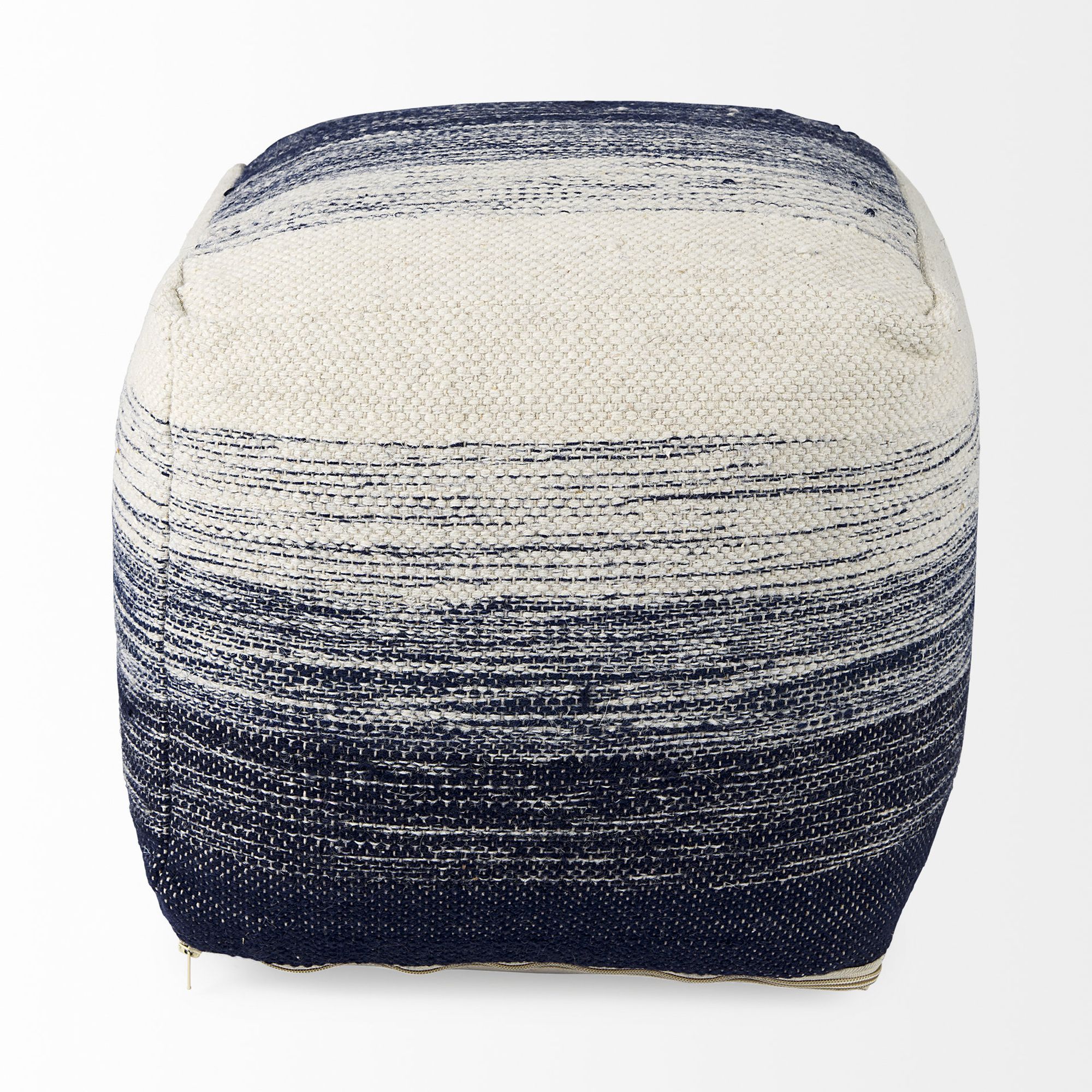 Mercana - Damini Blue/Cream Wool and Cotton Pouf