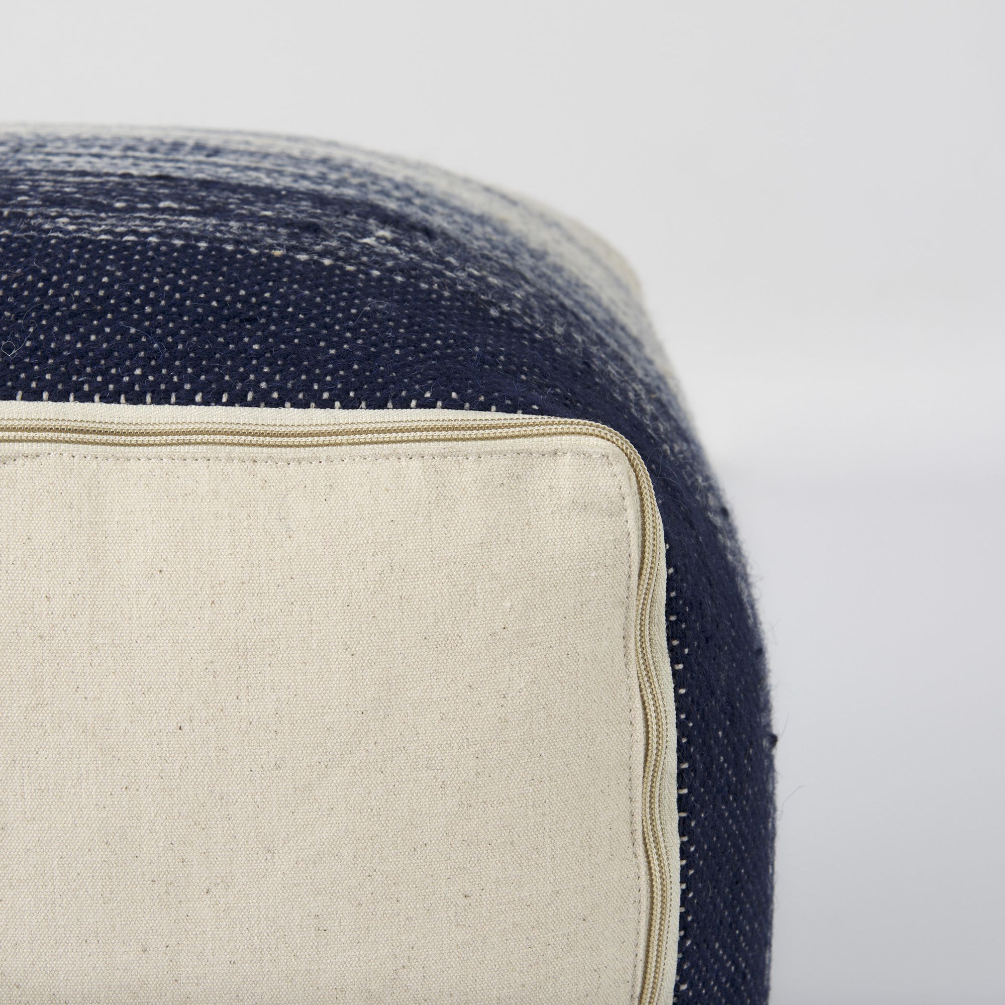 Mercana - Damini Blue/Cream Wool and Cotton Pouf