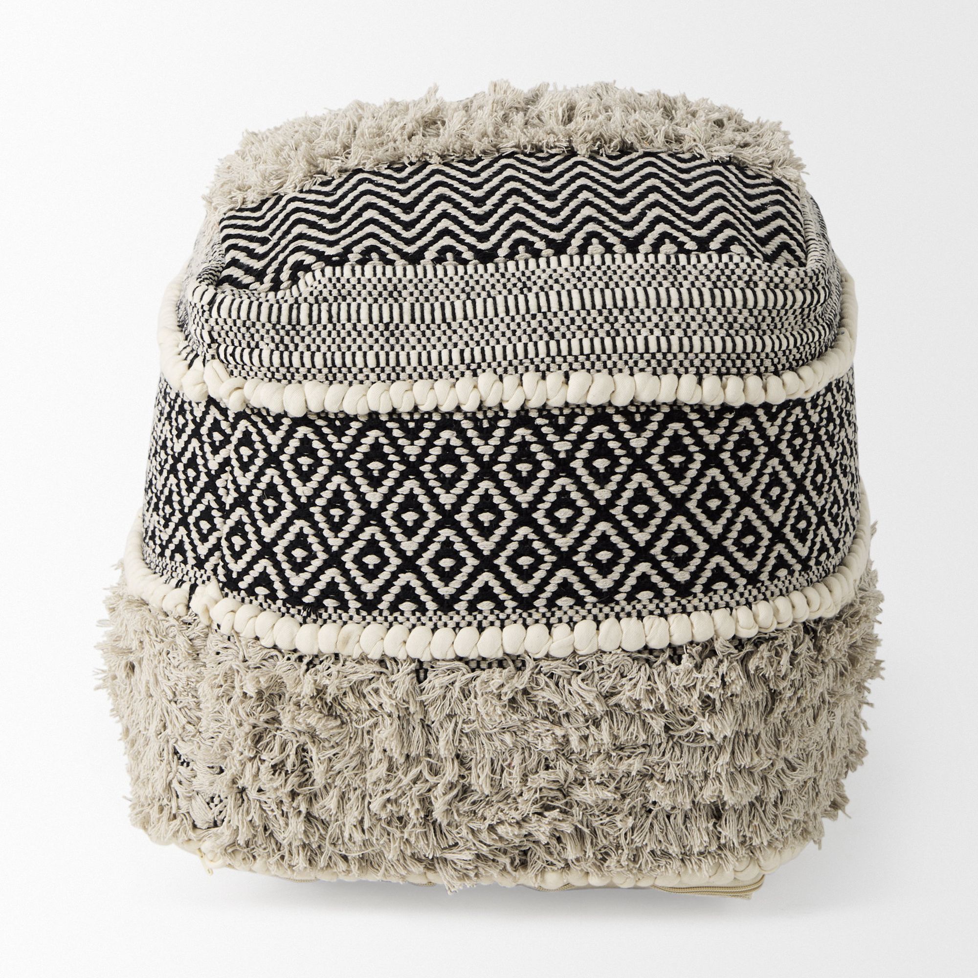 Mercana - Darika Black/White/Gray Cotton Pouf