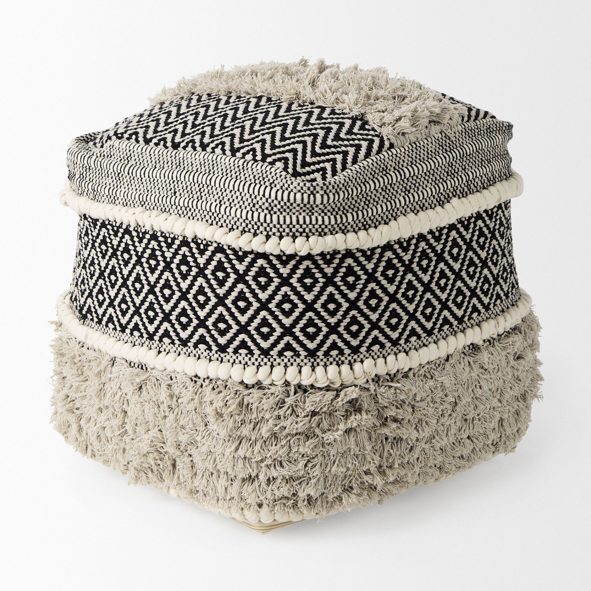 Mercana - Darika Black/White/Gray Cotton Pouf