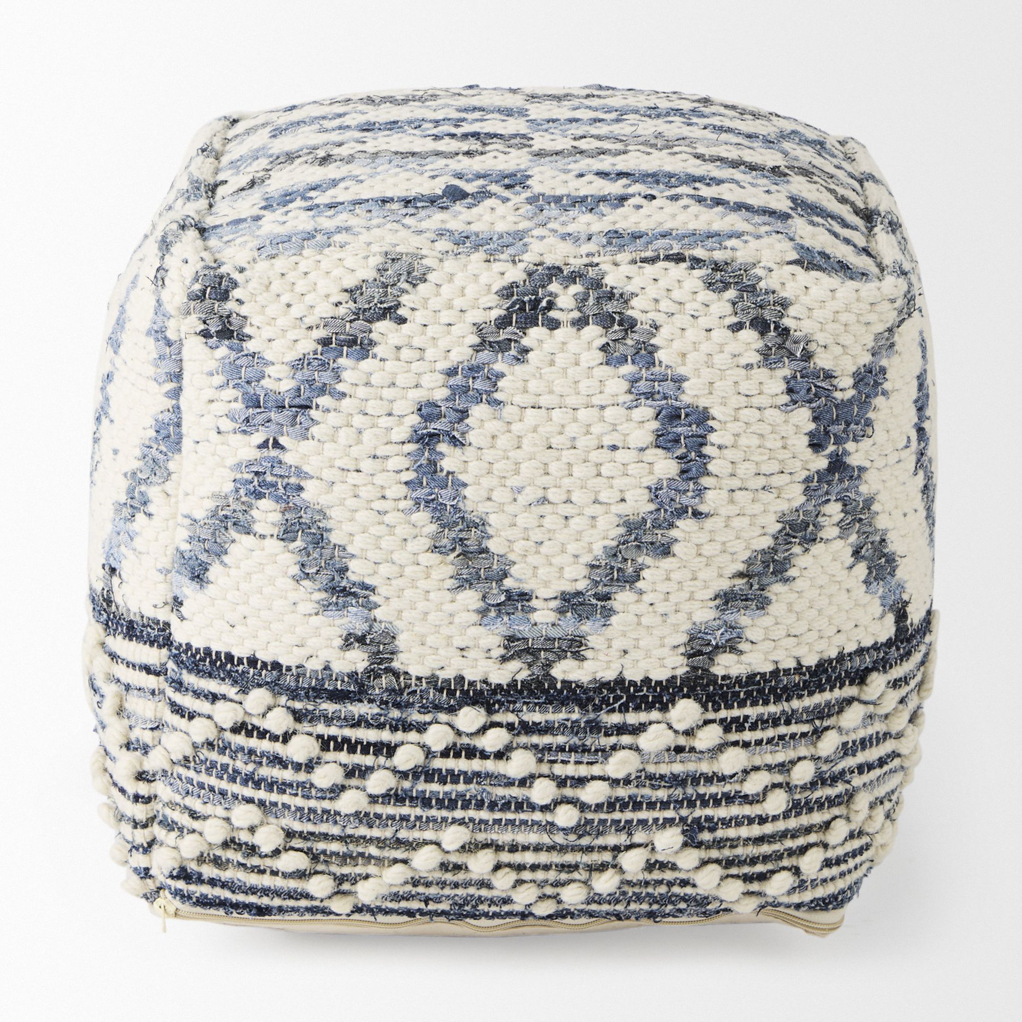 Mercana - Eshana Cream Wool and Denim Patterned Pouf