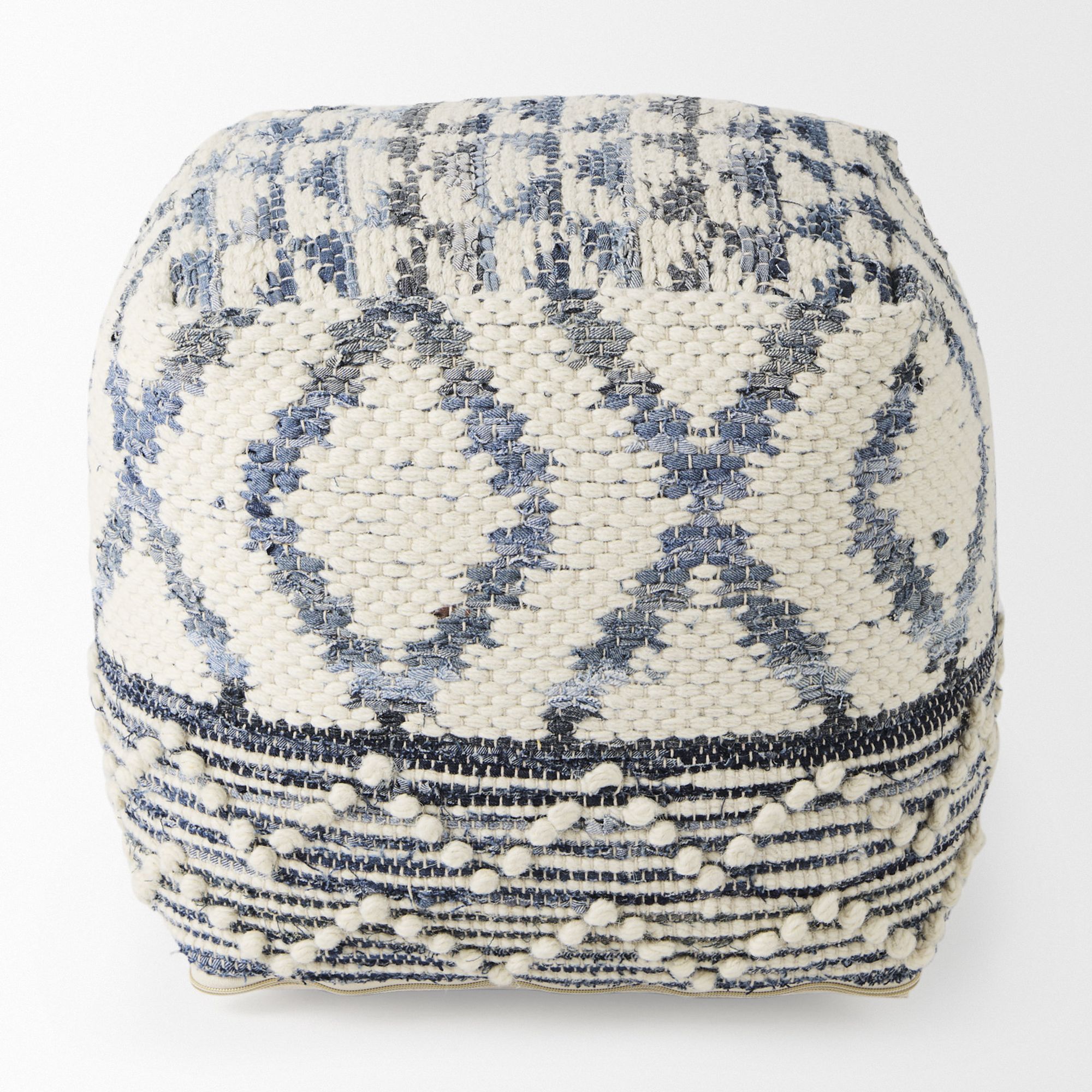 Mercana - Eshana Cream Wool and Denim Patterned Pouf