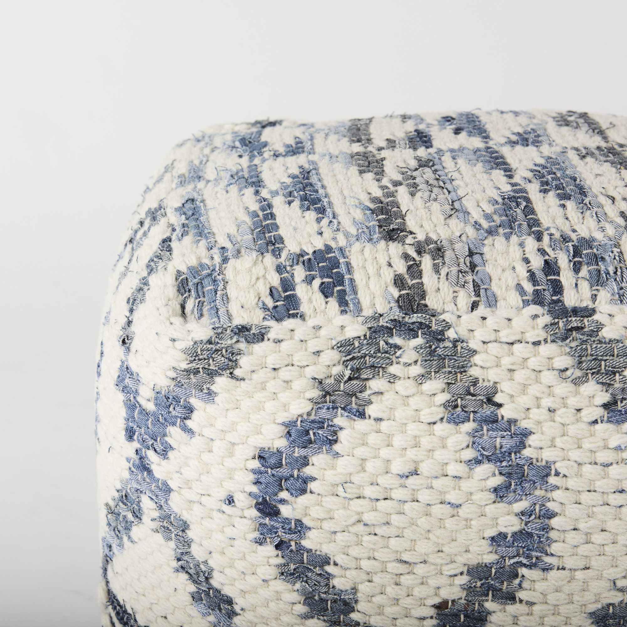 Mercana - Eshana Cream Wool and Denim Patterned Pouf