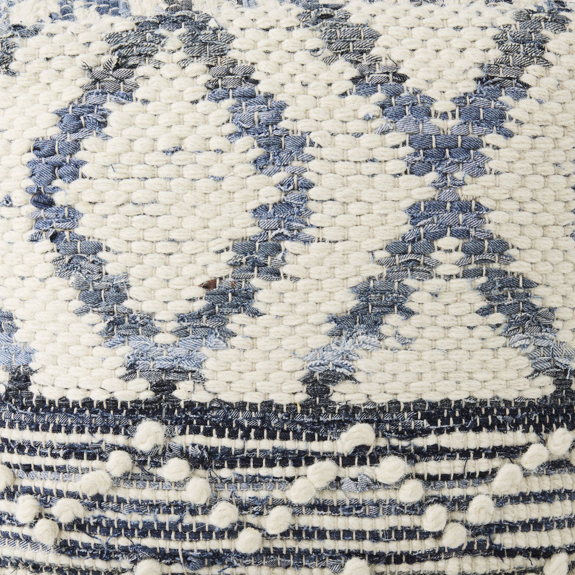 Mercana - Eshana Cream Wool and Denim Patterned Pouf