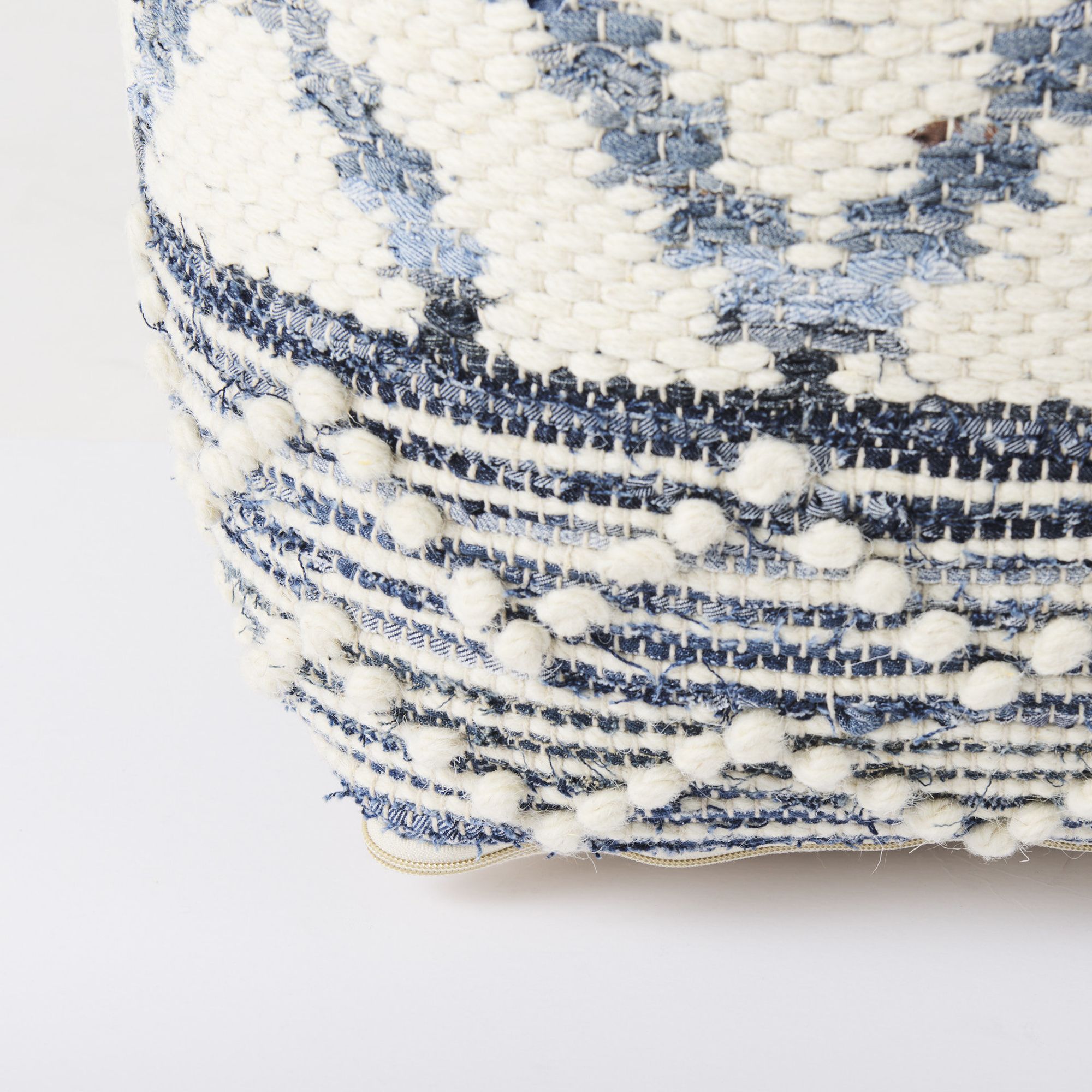 Mercana - Eshana Cream Wool and Denim Patterned Pouf