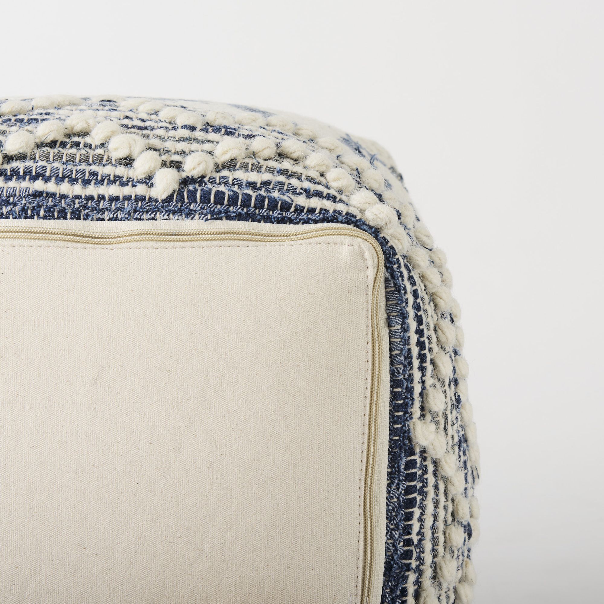 Mercana - Eshana Cream Wool and Denim Patterned Pouf