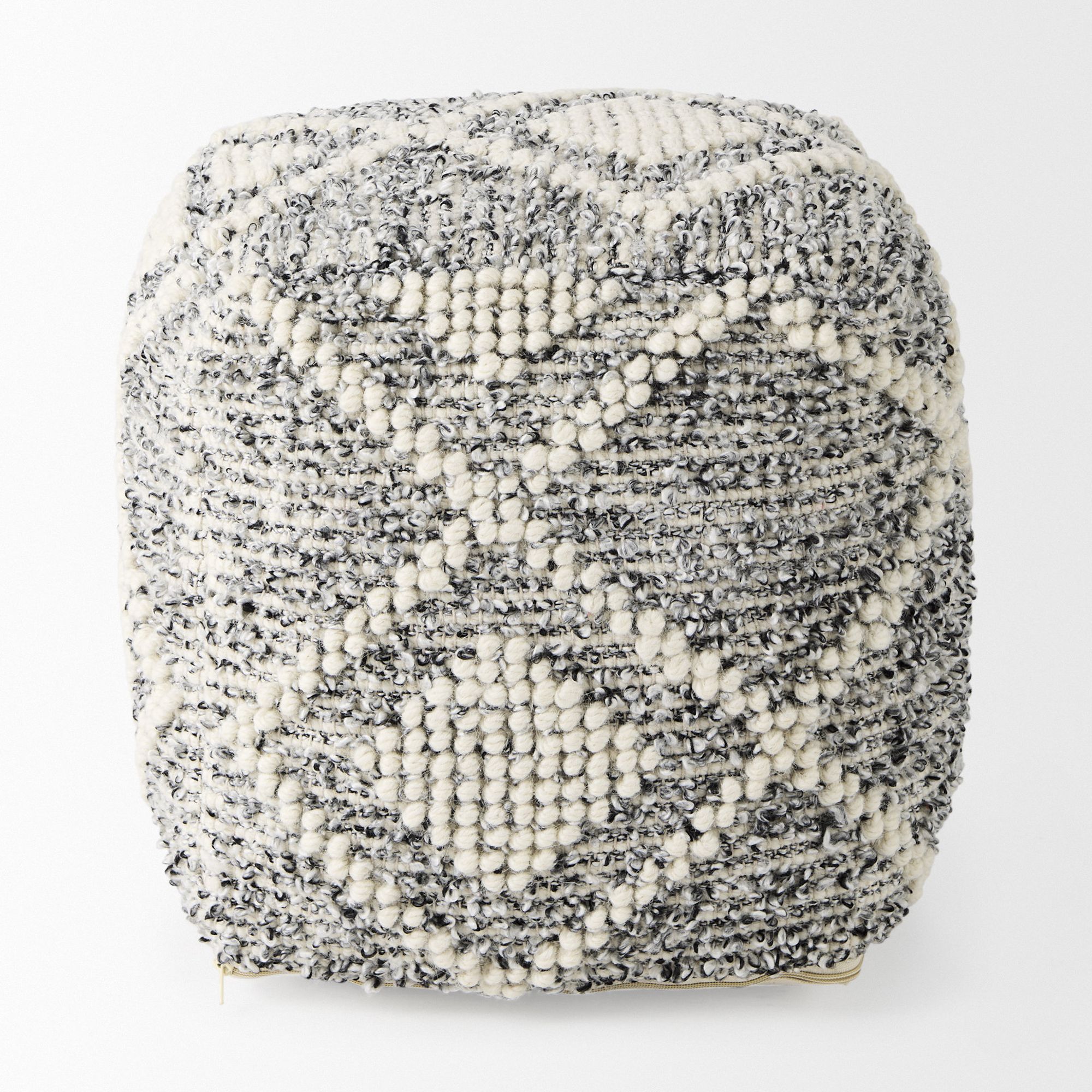 Mercana - Ekiya Black/White Yarn and Wool Patterened Pouf