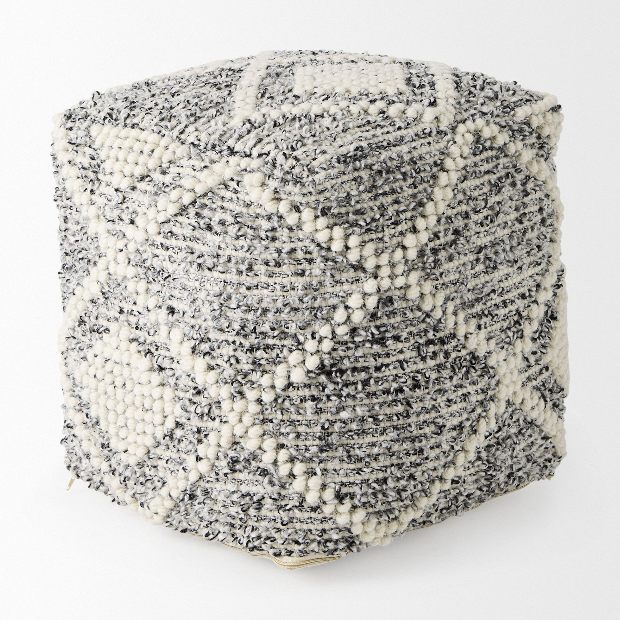 Mercana - Ekiya Black/White Yarn and Wool Patterened Pouf