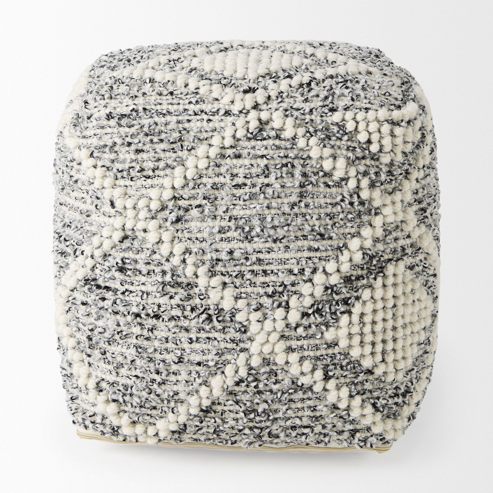 Mercana - Ekiya Black/White Yarn and Wool Patterened Pouf