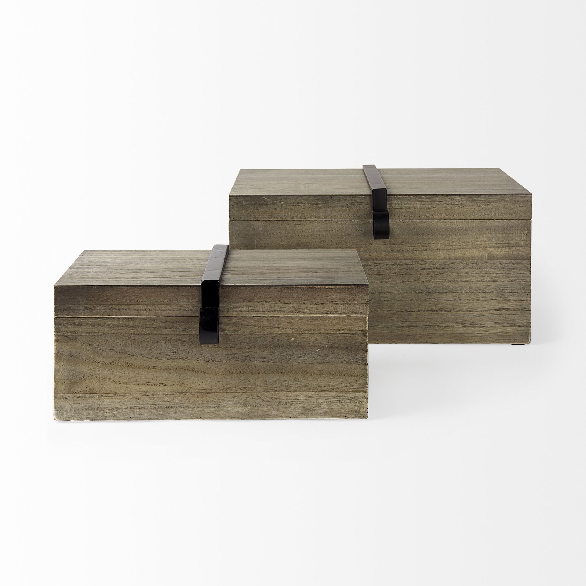 Mercana - Josh Light Brown Wood/Metal Detail Boxes (Set of 2)