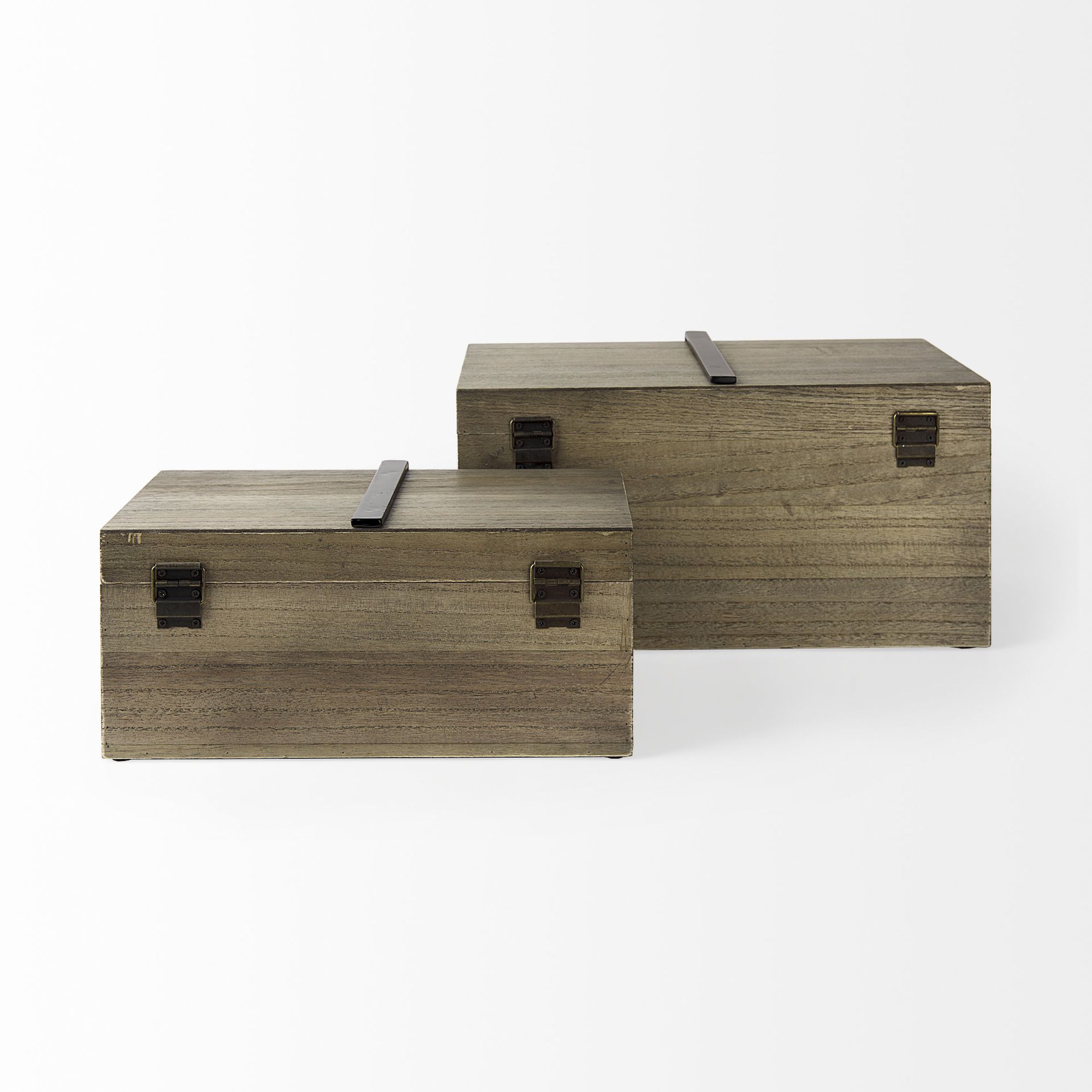 Mercana - Josh Light Brown Wood/Metal Detail Boxes (Set of 2)