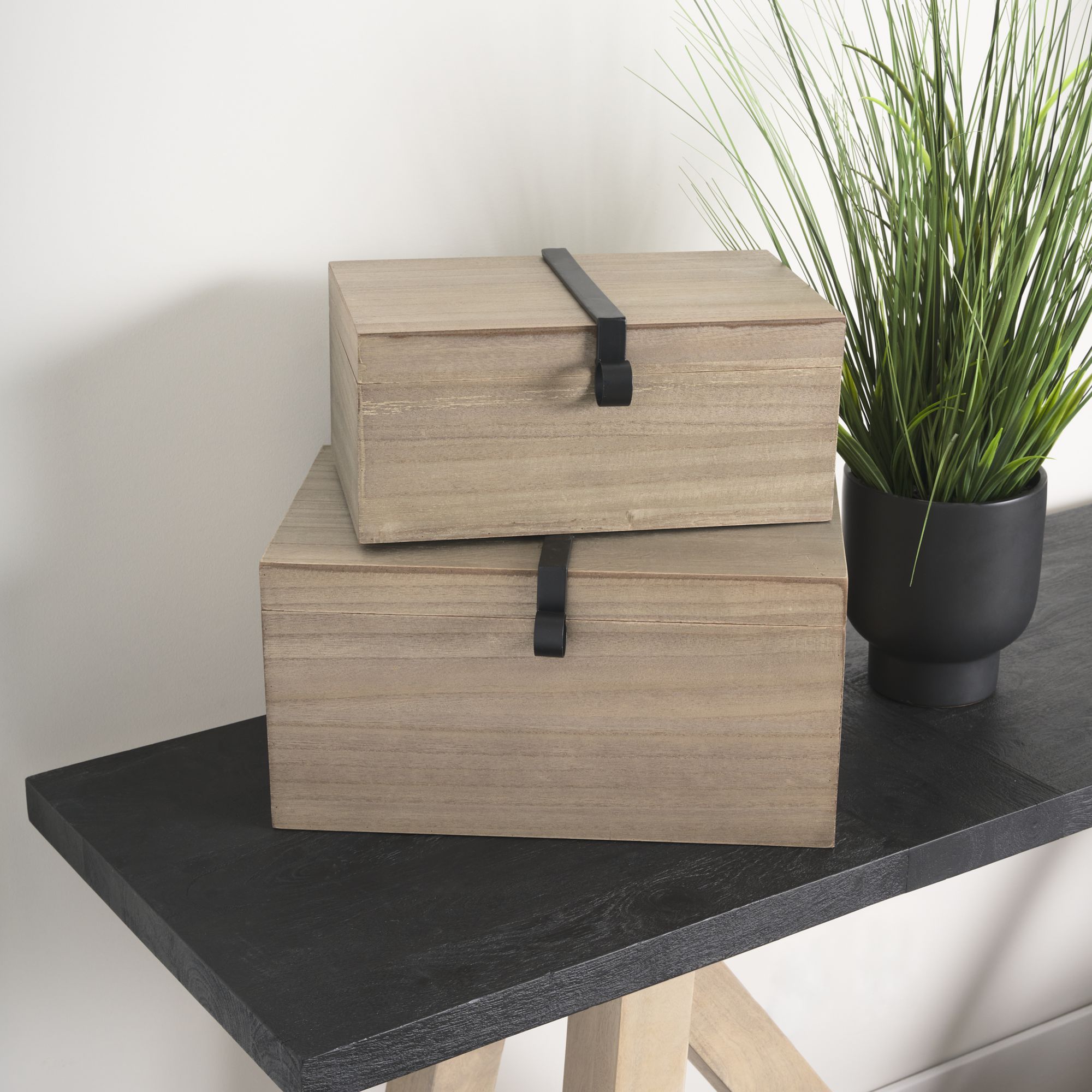 Mercana - Josh Light Brown Wood/Metal Detail Boxes (Set of 2)