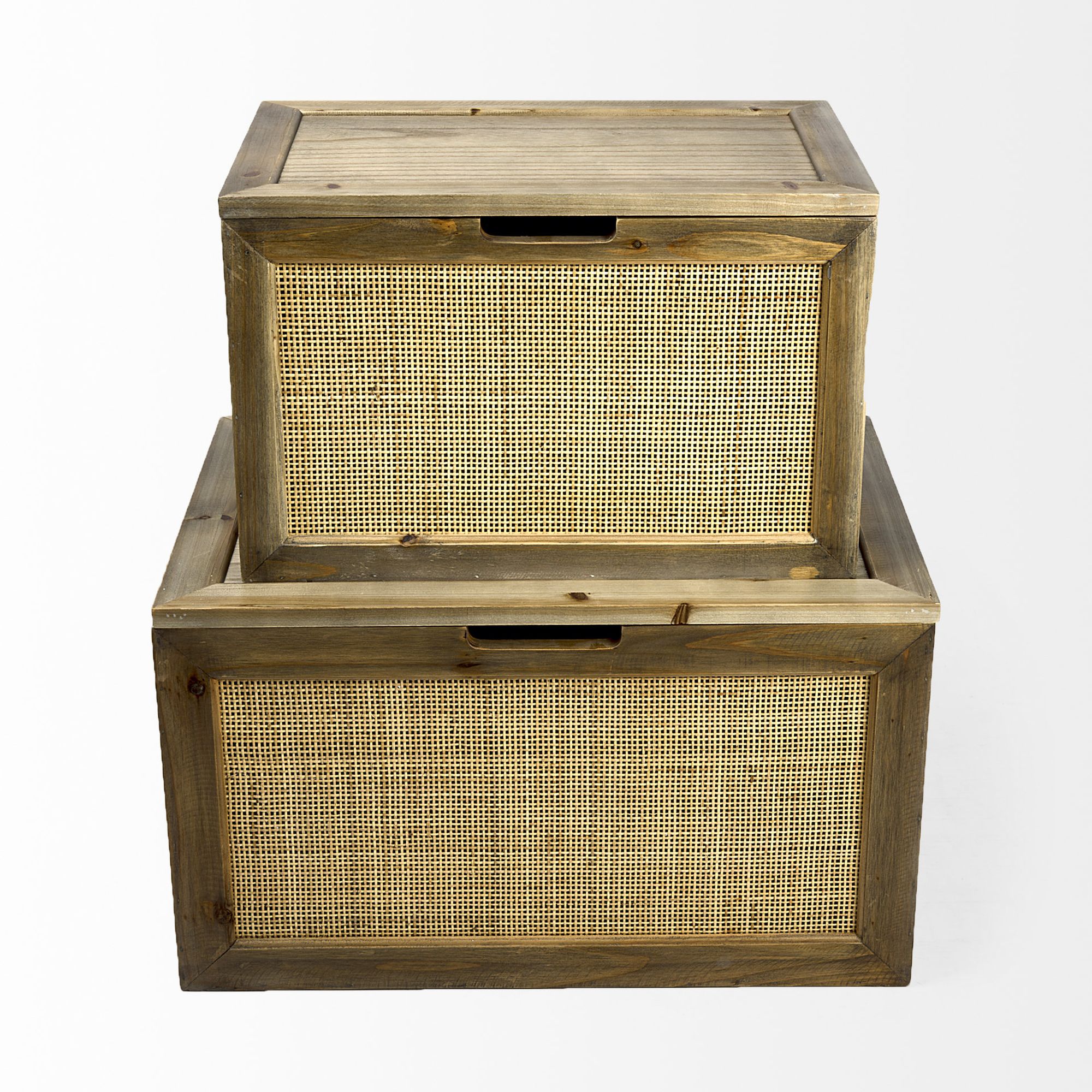 Mercana - Sonny Brown Wood and Wicker/Metal Detail Rectangular Boxes (Set of 2)