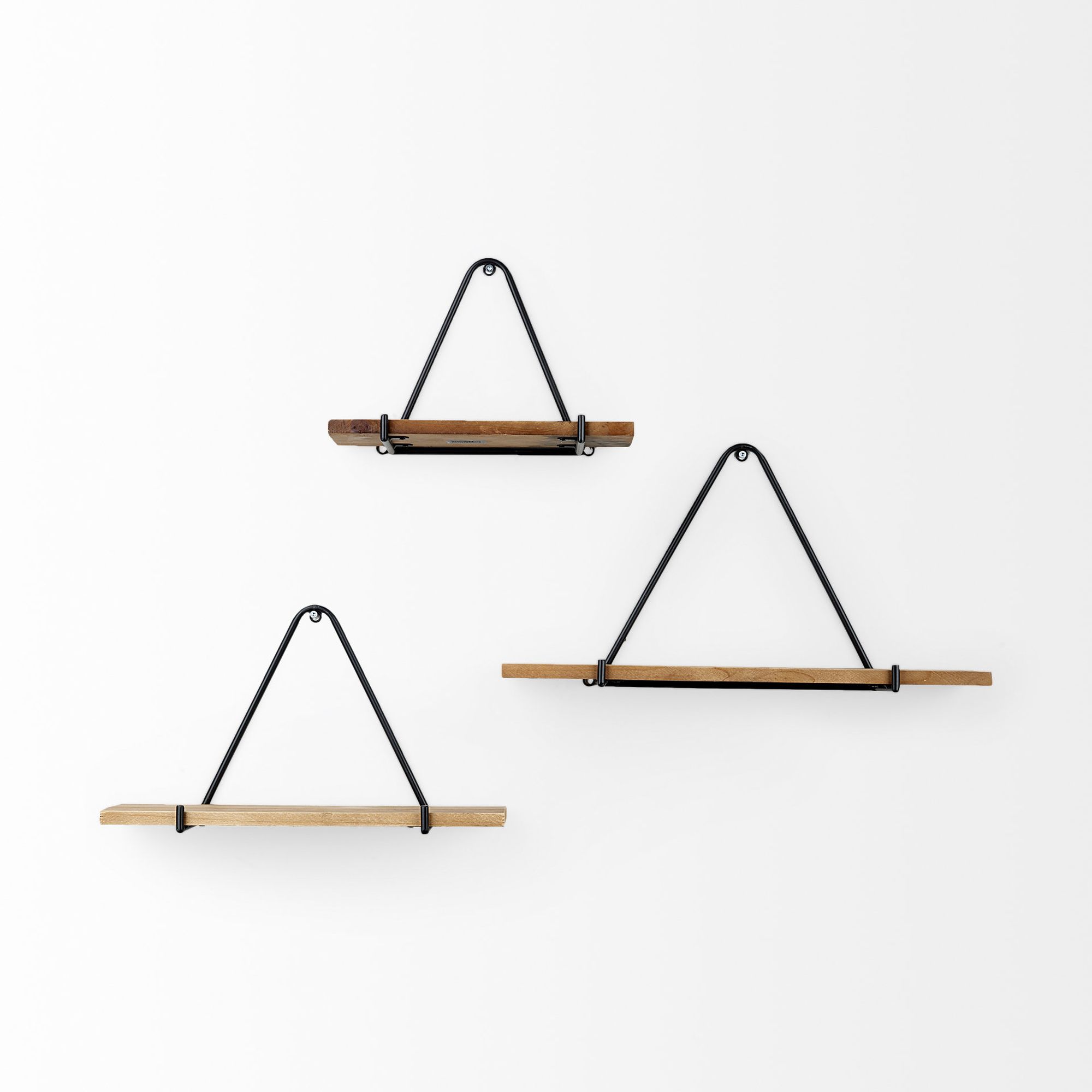 Mercana - Khufu Brown Wood with Black Metal Triangular Hanging Shelves (Set of 3)