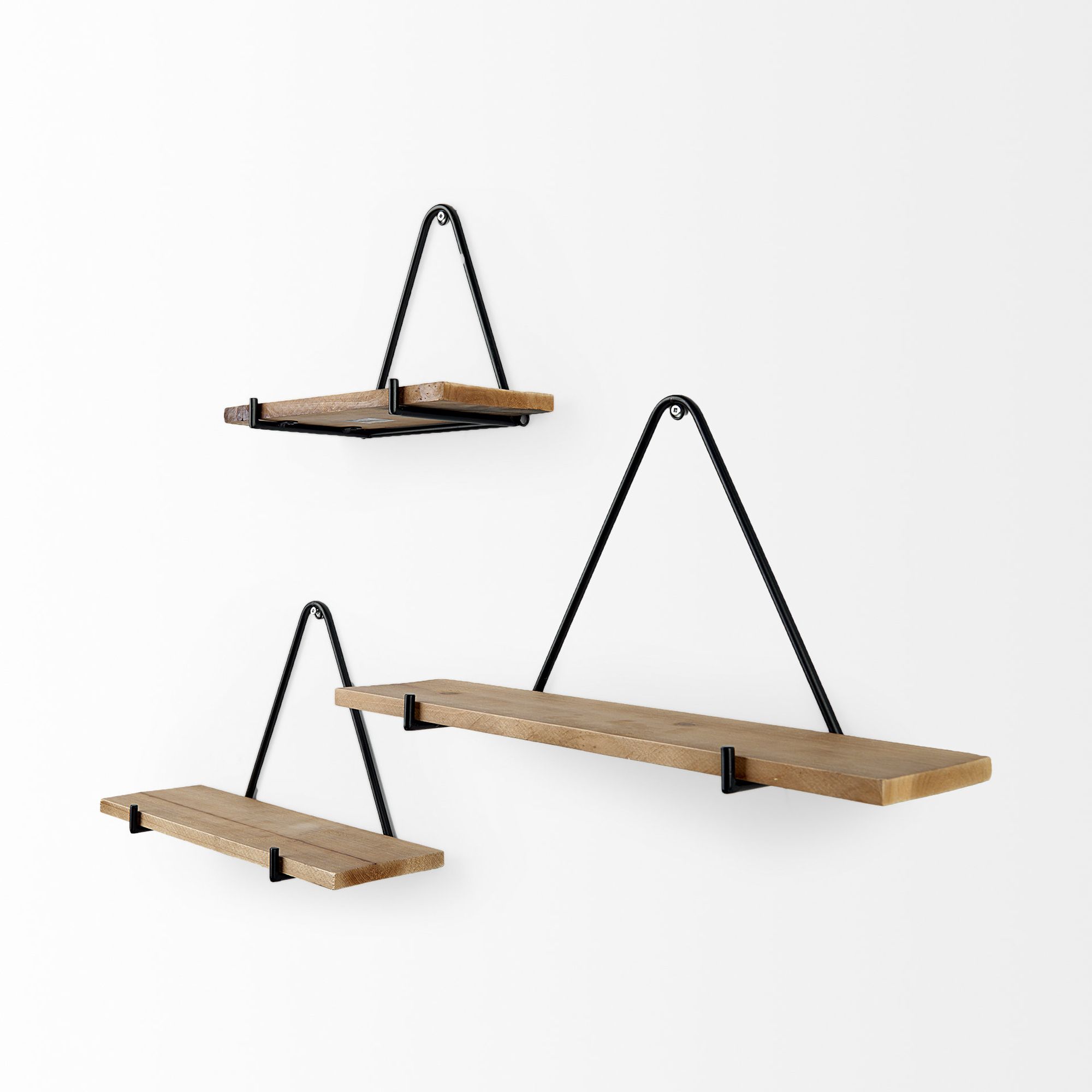 Mercana - Khufu Brown Wood with Black Metal Triangular Hanging Shelves (Set of 3)