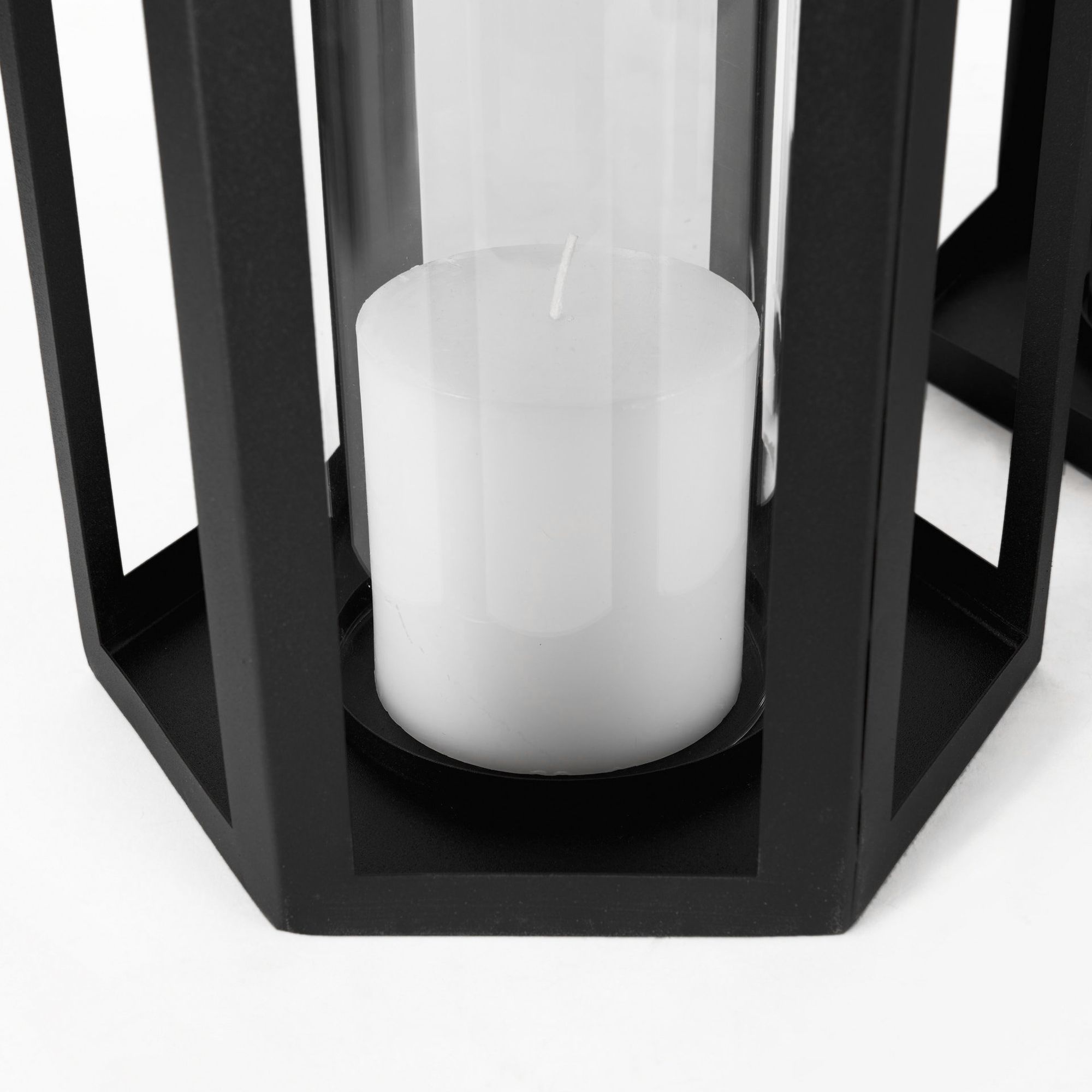 Mercana - Balley Matte Black Metal Hexagonal Candle Holder Lanterns (Set of 2)