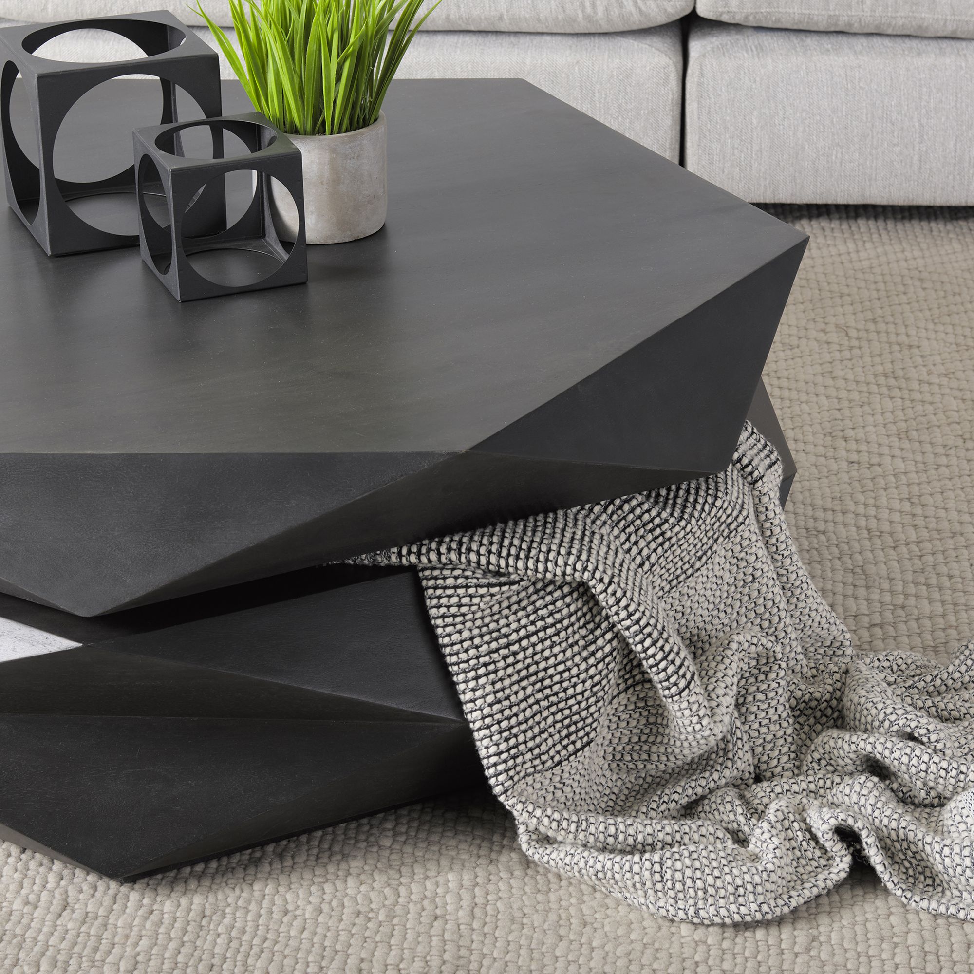 Mercana Arreto 48" Hexagonal Coffee Table - Black, Wood