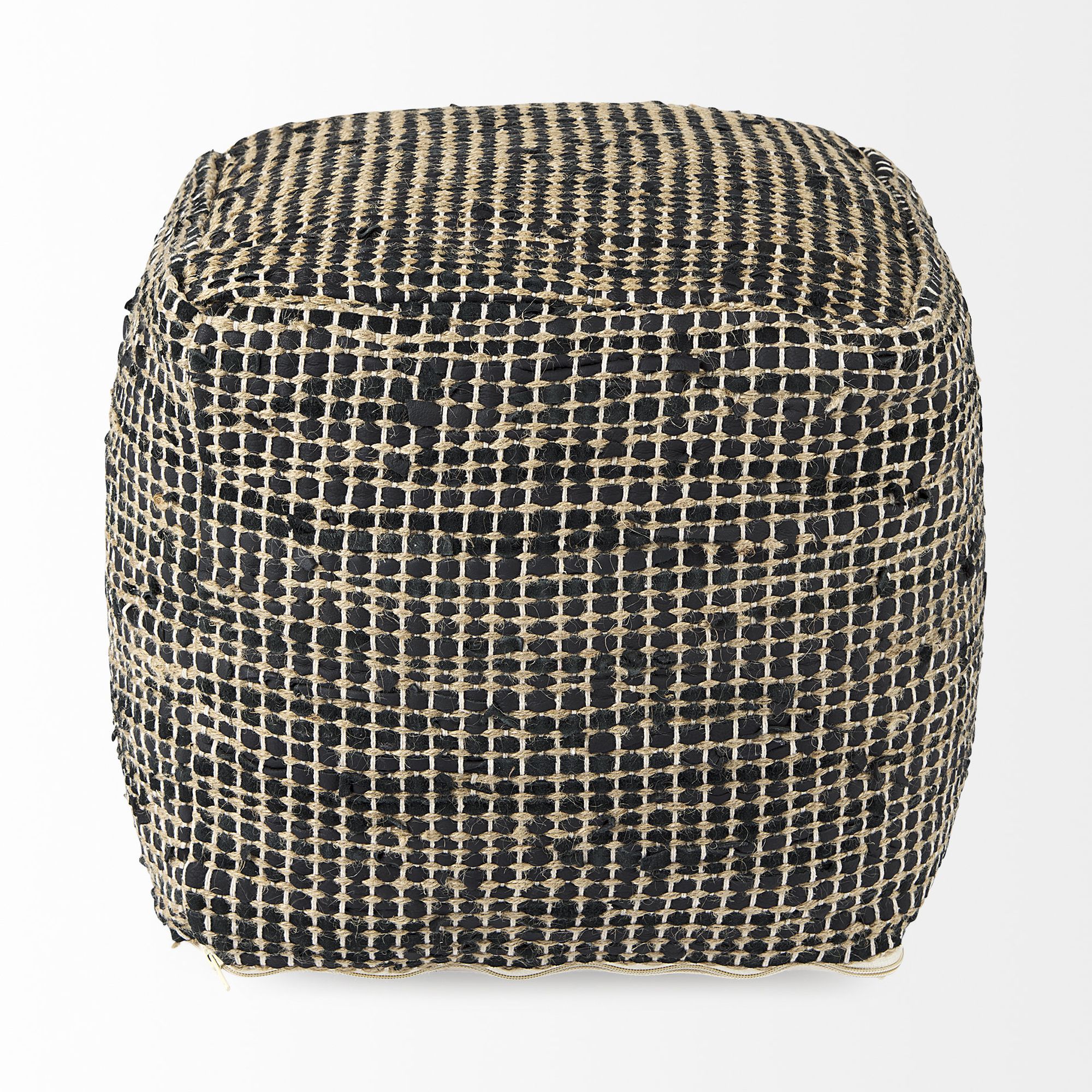 Mercana Aalia Pouf - Charcoal, Leather/Jute Fiber