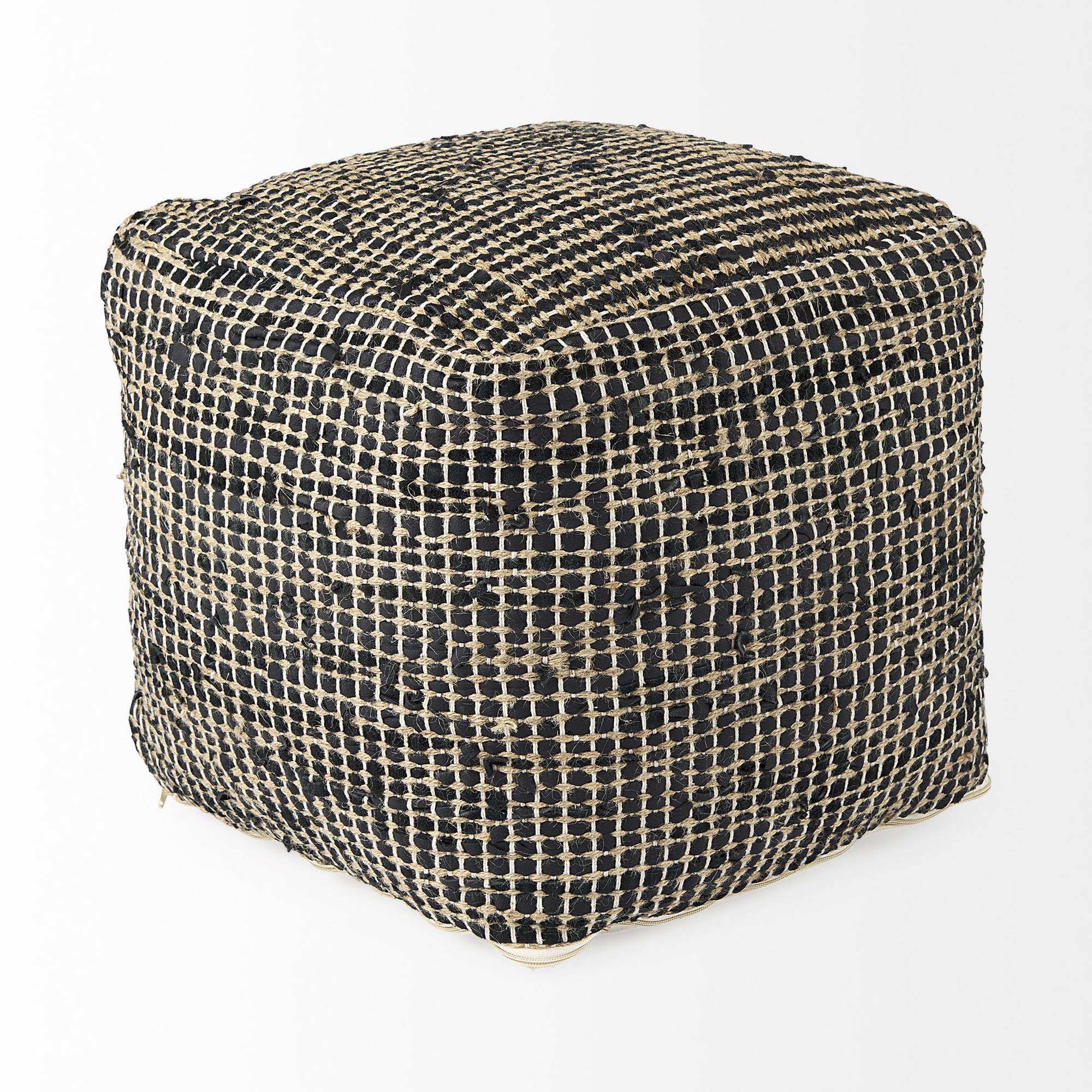 Mercana Aalia Pouf - Charcoal, Leather/Jute Fiber