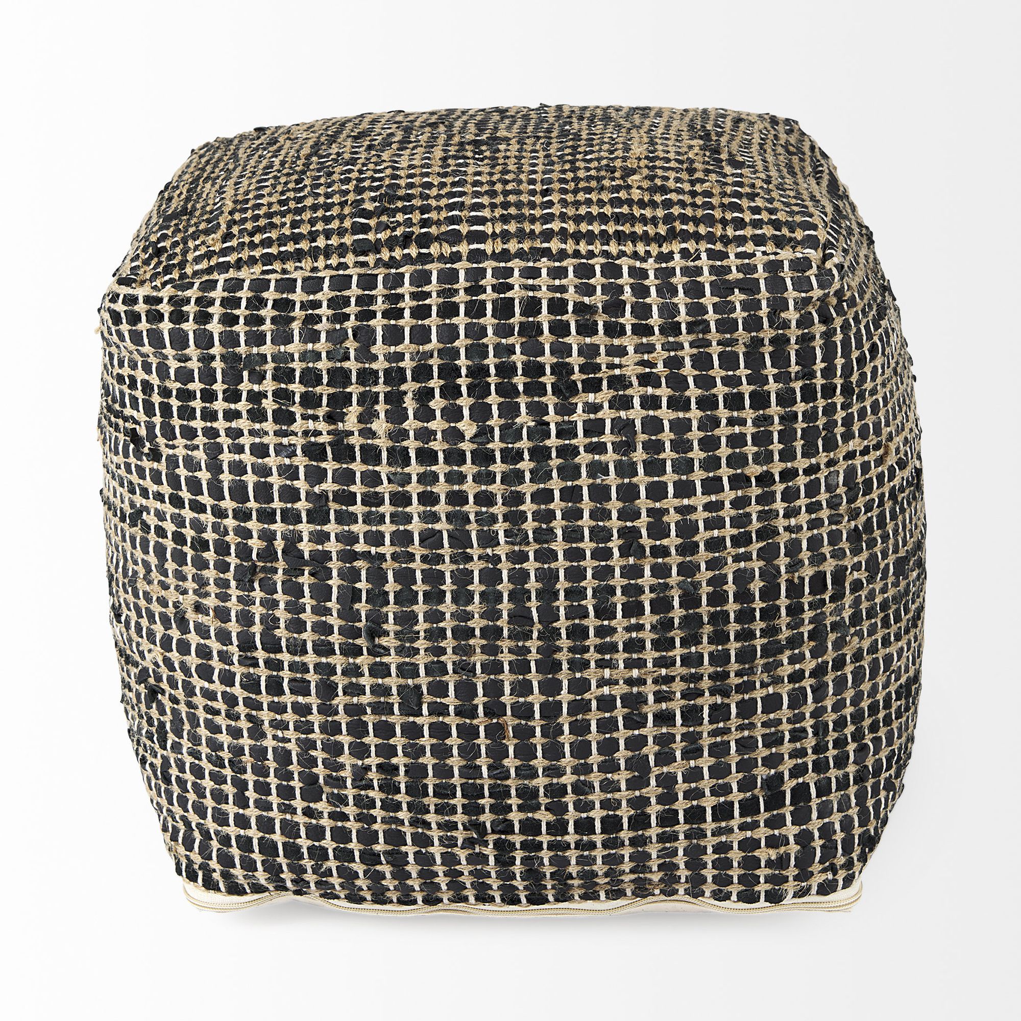 Mercana Aalia Pouf - Charcoal, Leather/Jute Fiber