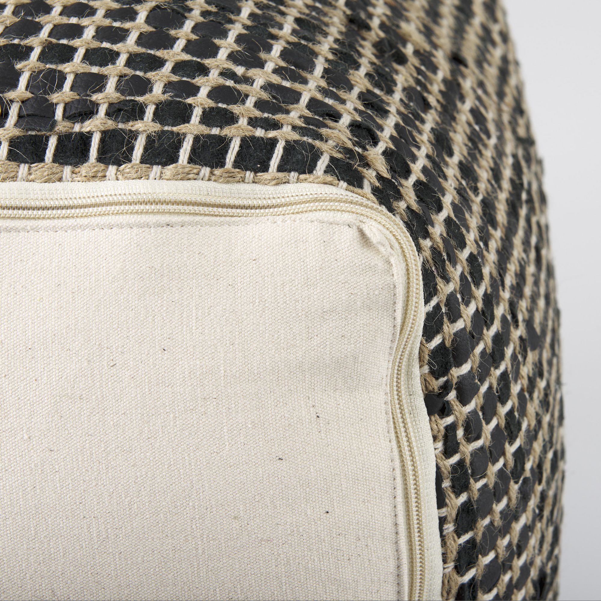 Mercana Aalia Pouf - Charcoal, Leather/Jute Fiber