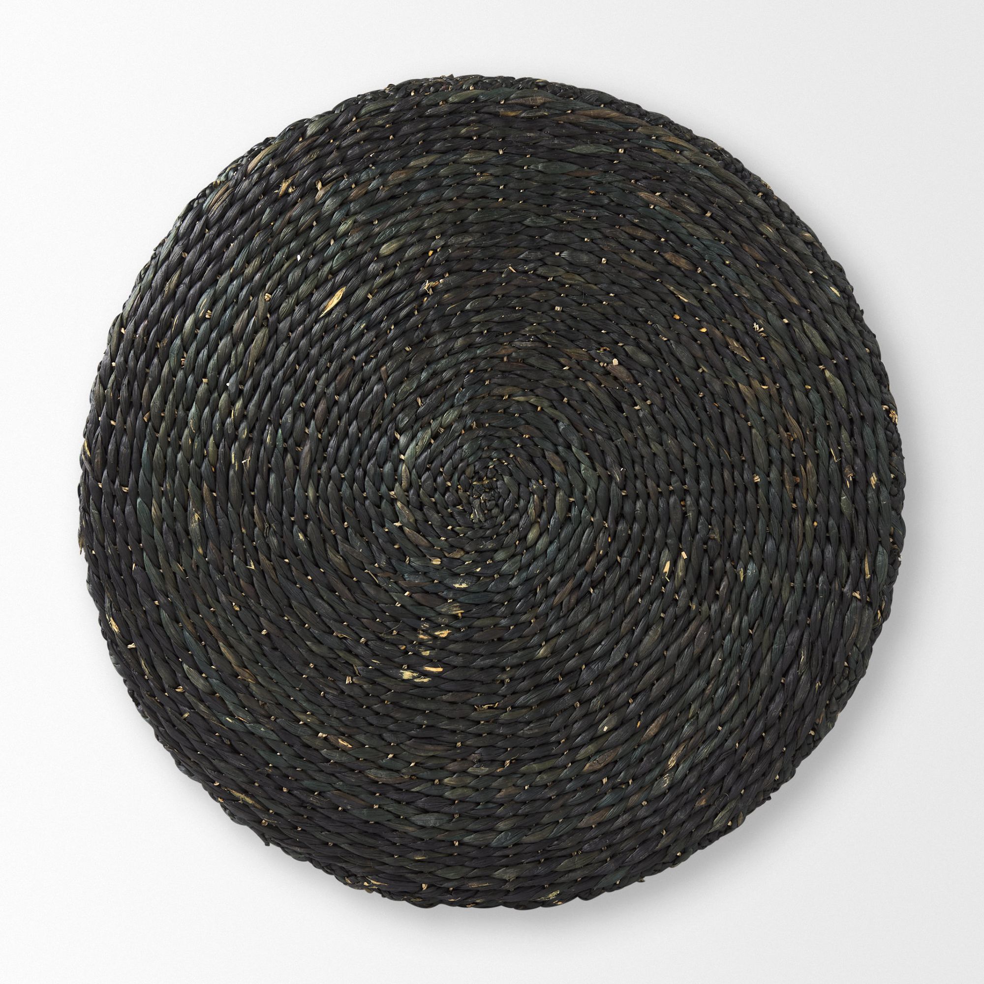 Mercana - Dina Black Cornhusk and Water Hyacinth Round Coffee Table Pouf