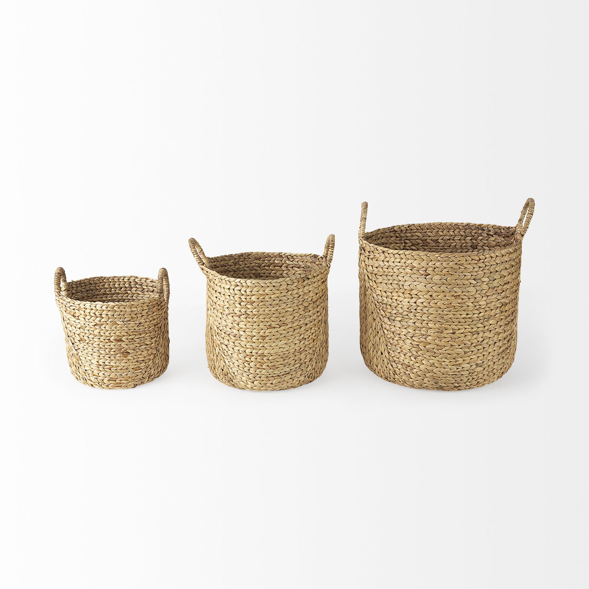 Mercana - Sivan Light Brown Water Hyacinth Round Basket/Handles (Set of 3)