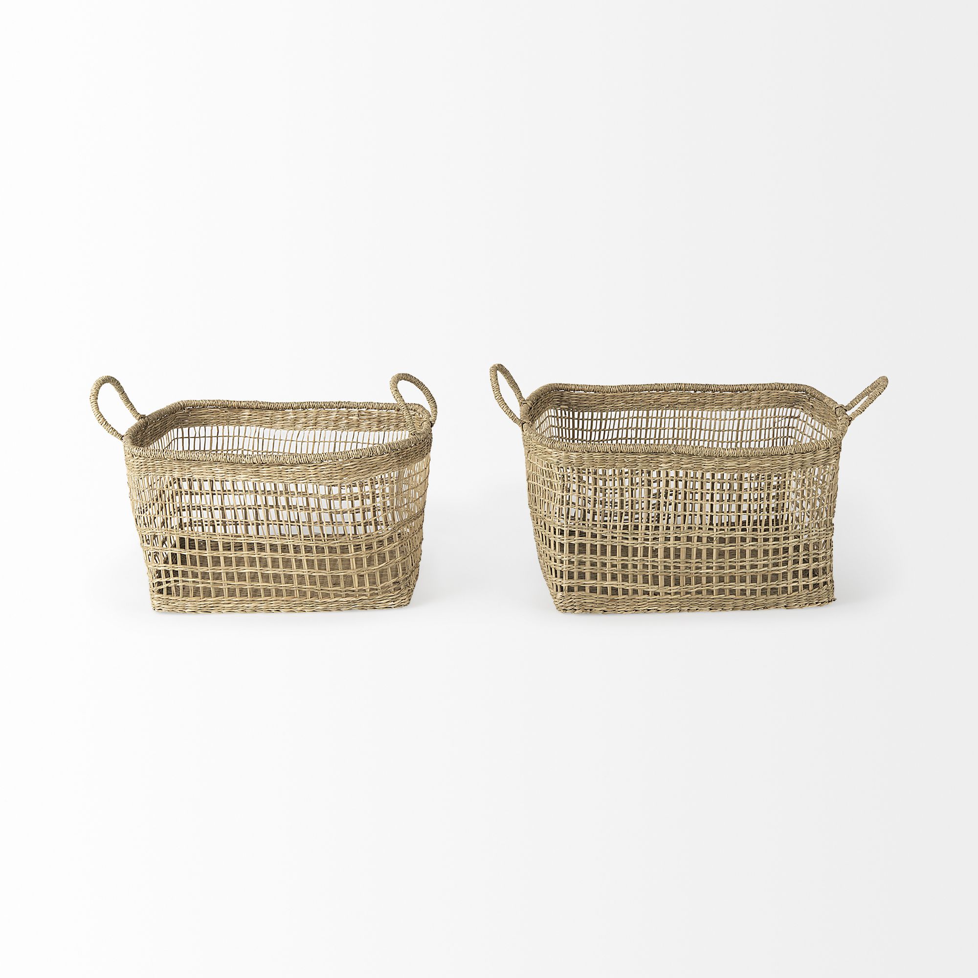 Mercana - Bellisa Medium Brown Seagrass Rectangular Basket/Handles (Set of 2)