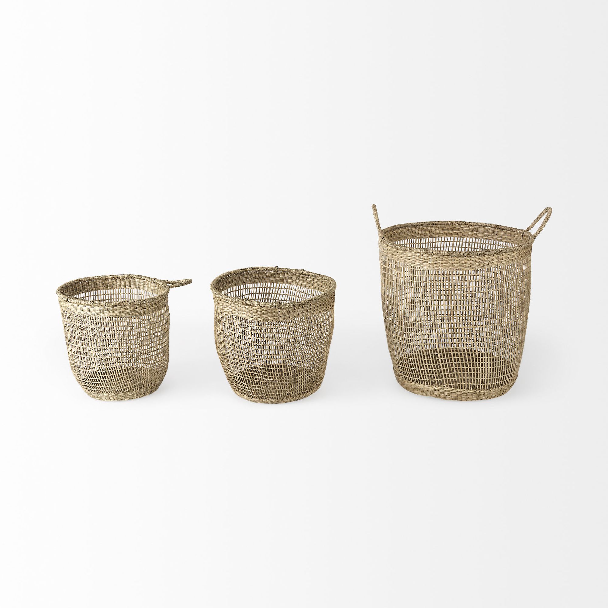 Mercana - Bowie Medium Brown Seagrass Round Basket/Handles (Set of 3)