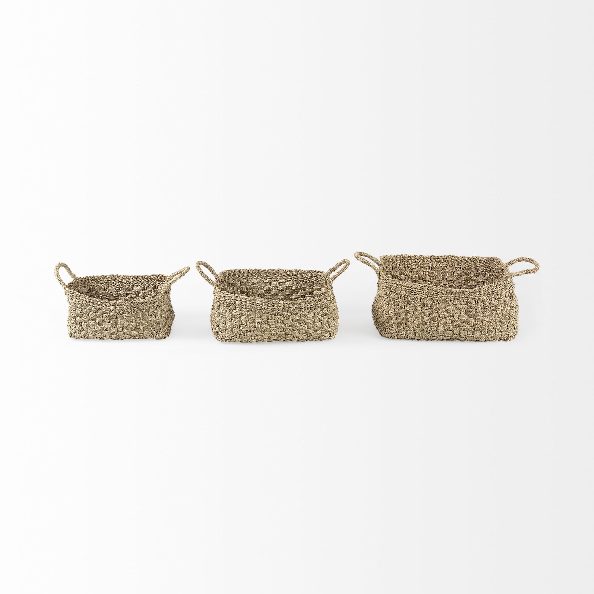 Mercana - Emra Light Brown Seagrass Rectangular Basket/Handles (Set of 3)