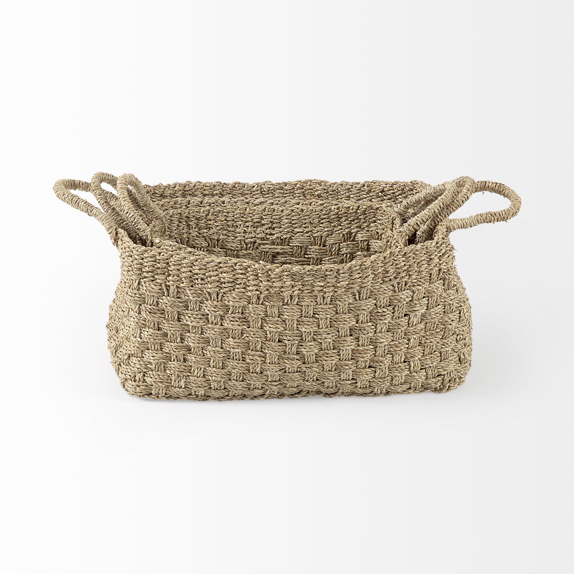 Mercana - Emra Light Brown Seagrass Rectangular Basket/Handles (Set of 3)