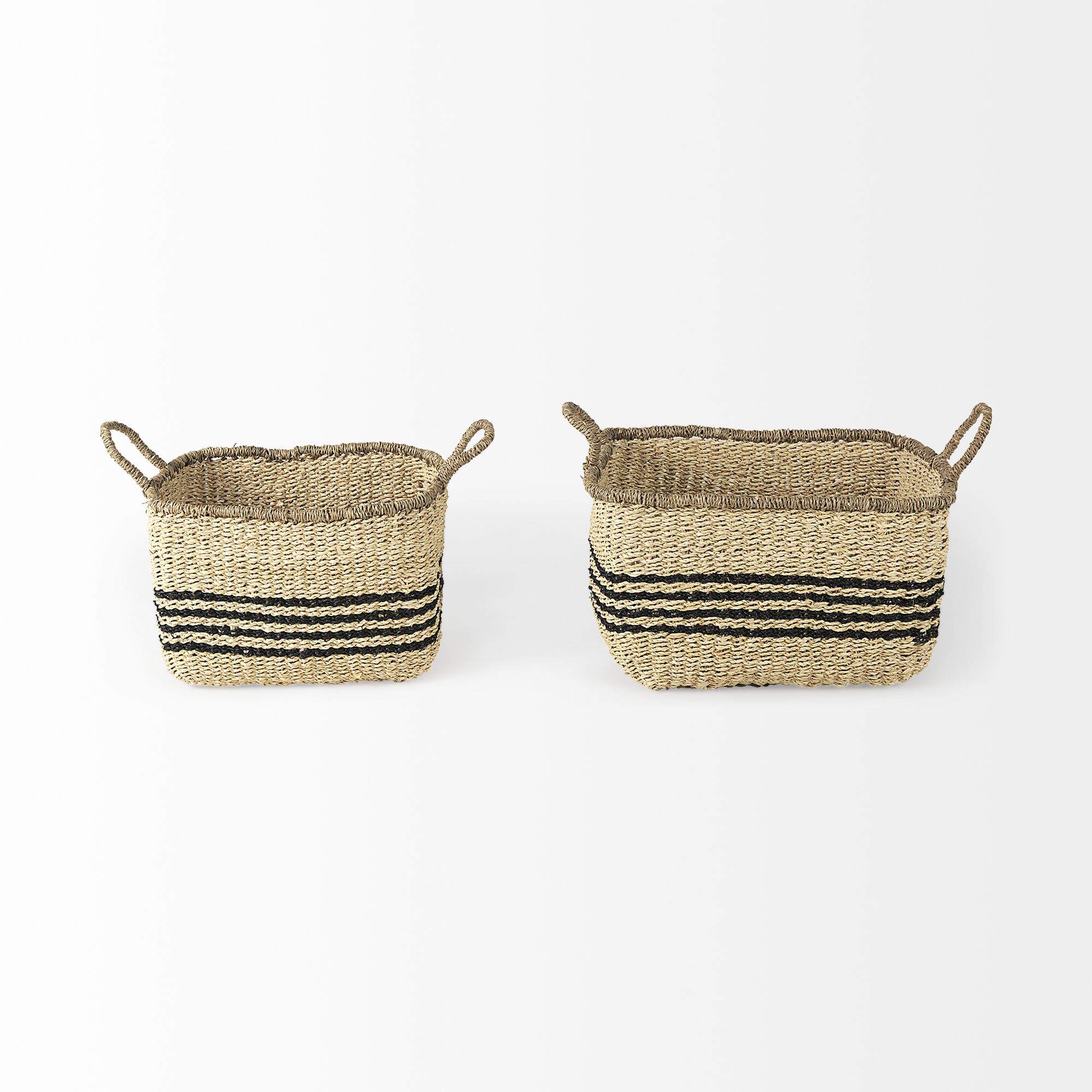 Mercana - Emma Light Brown Seagrass Rectangular Basket/Black Stripes (Set of 2)