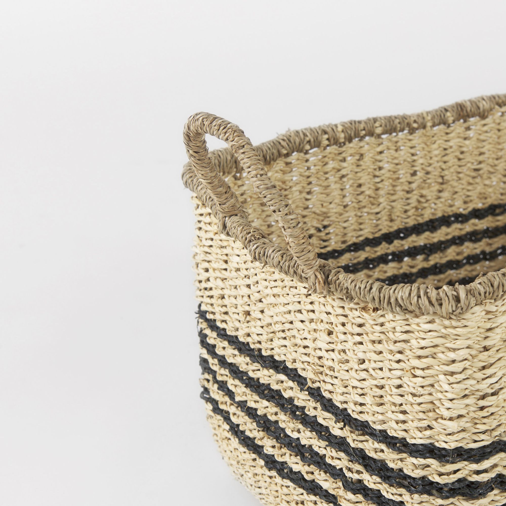 Mercana - Emma Light Brown Seagrass Rectangular Basket/Black Stripes (Set of 2)