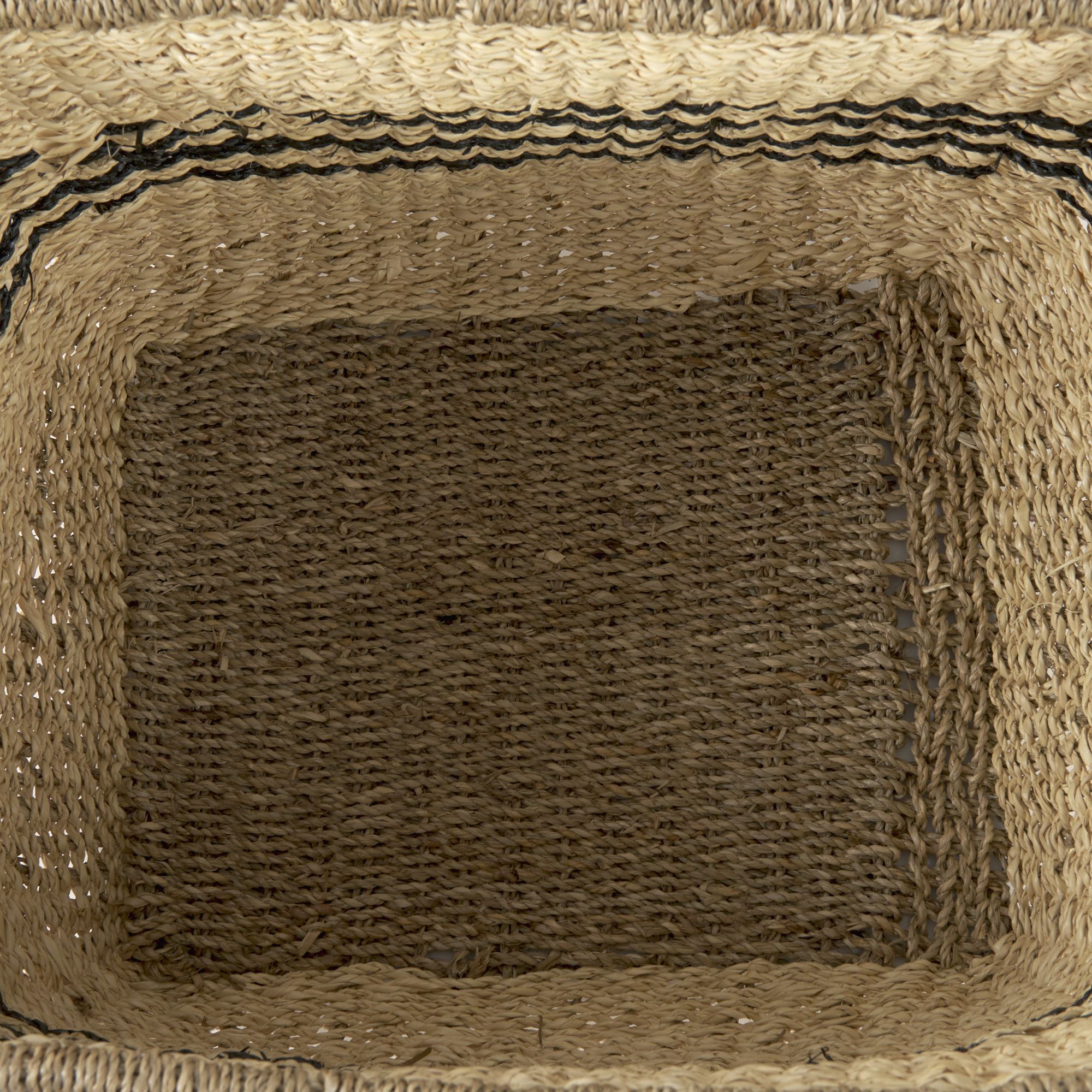 Mercana - Emma Light Brown Seagrass Rectangular Basket/Black Stripes (Set of 2)