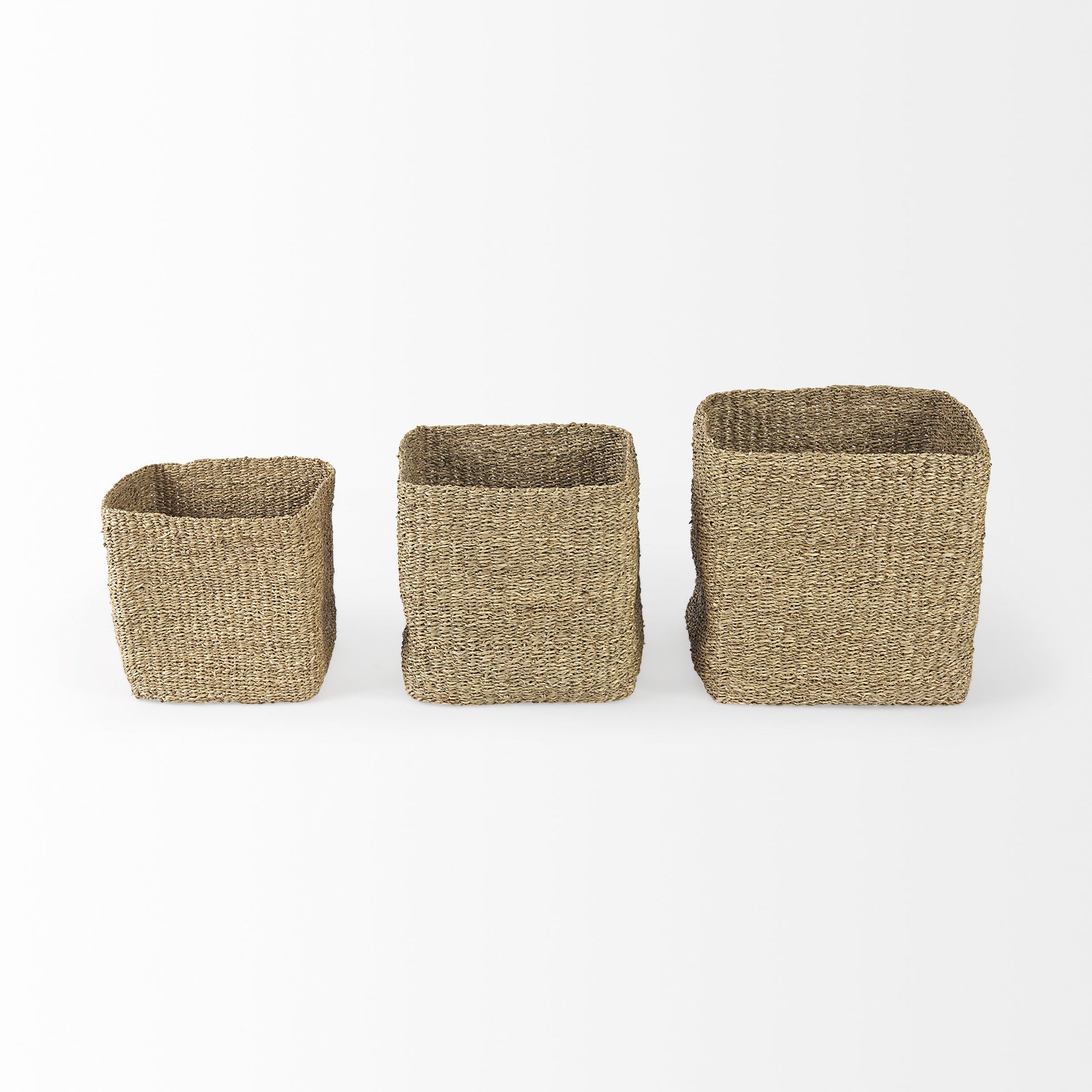 Mercana - Copenhagen Medium Brown Square Twisted Seagrass Square Basket (Set of 3)