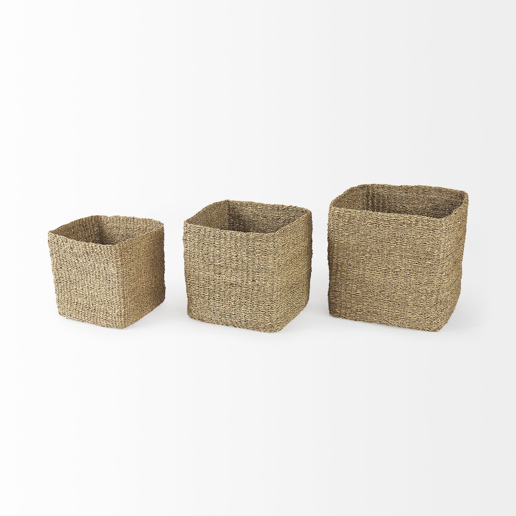 Mercana - Copenhagen Medium Brown Square Twisted Seagrass Square Basket (Set of 3)