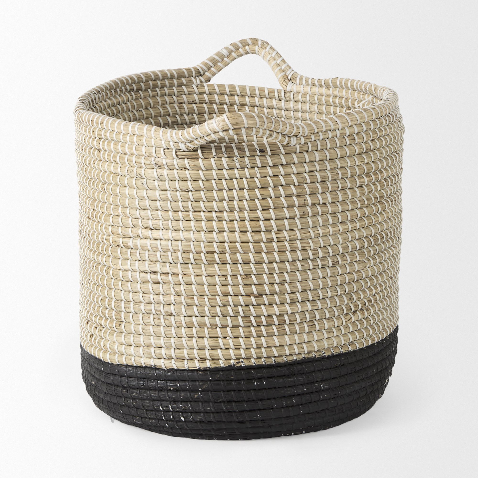 Mercana Maddie Round Basket with Black Dipped Seagrass (Set of 3) - Beige/Black